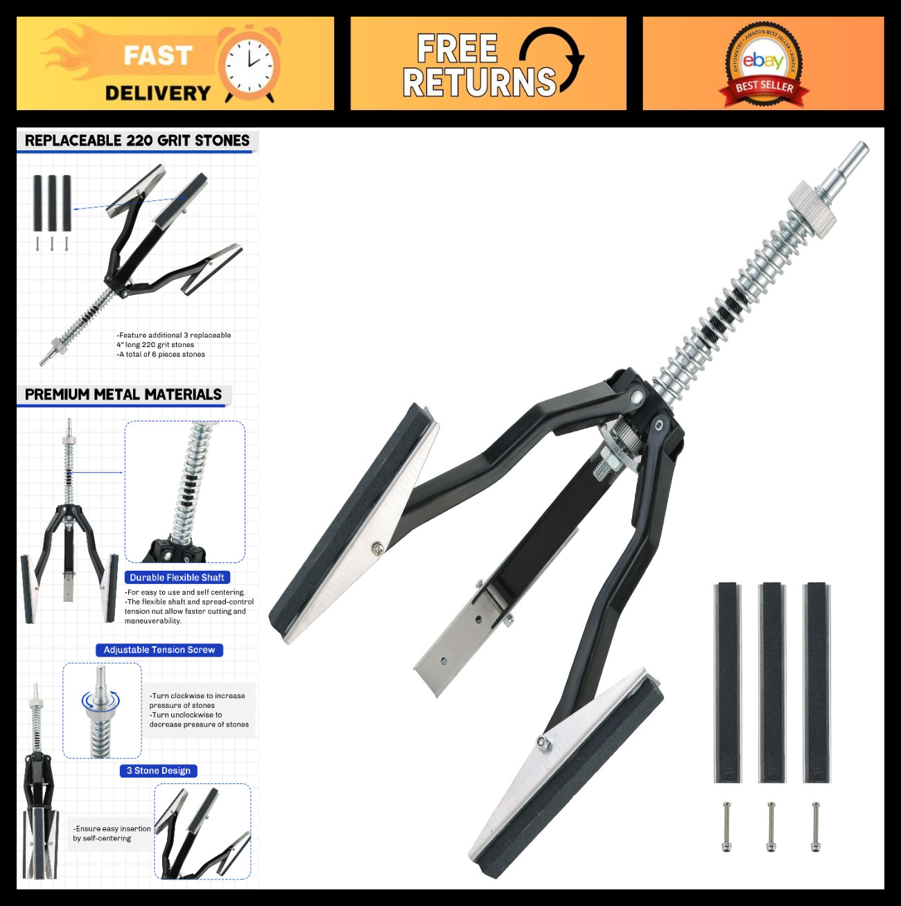 Adjustable Engine Cylinder Hone Tool 2″ to 7″ | 220 Grit Deglazer Set with 3 Sto