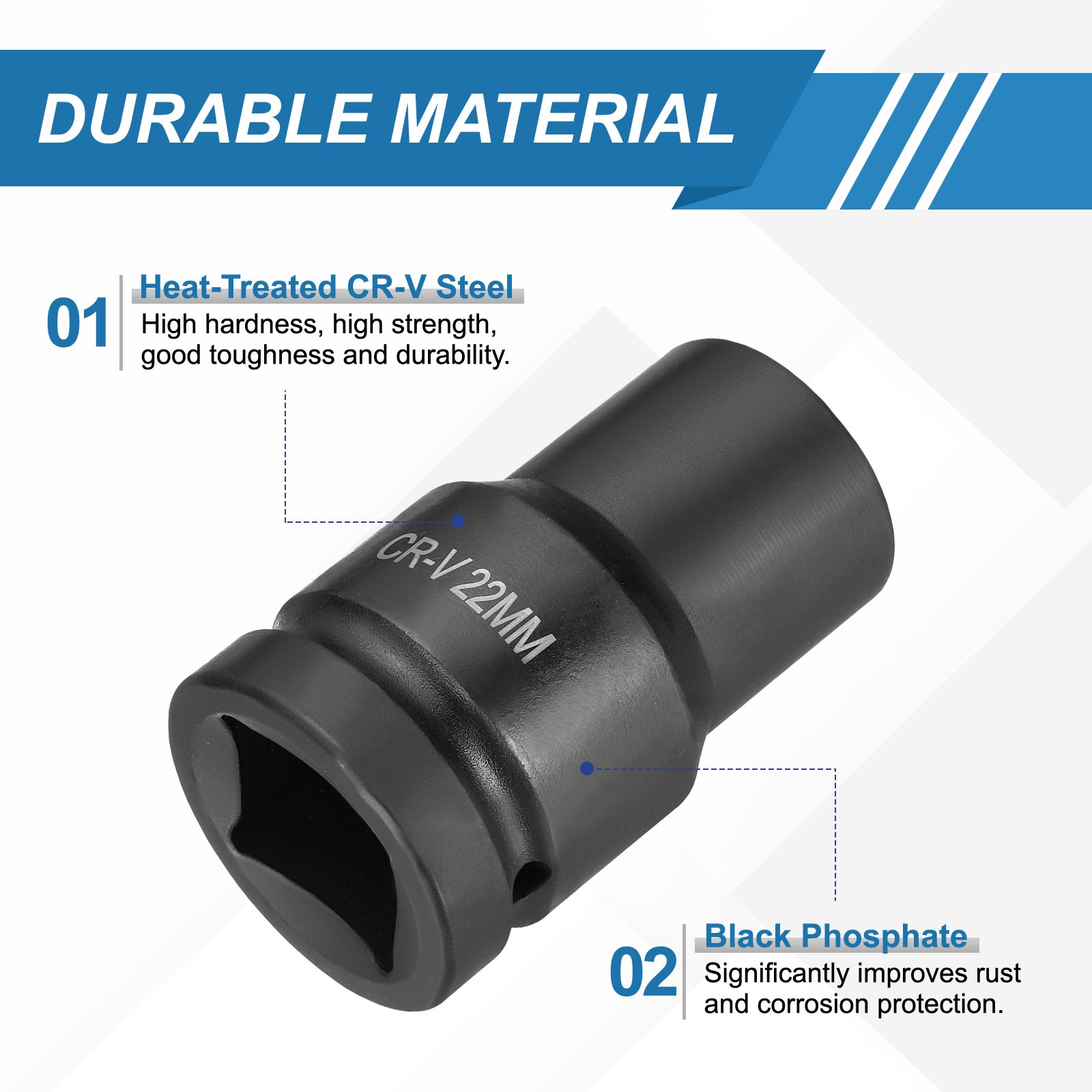 2pcs 1 Inch Drive 22mm 6 Point Impact Socket Chromium Vanadium Steel