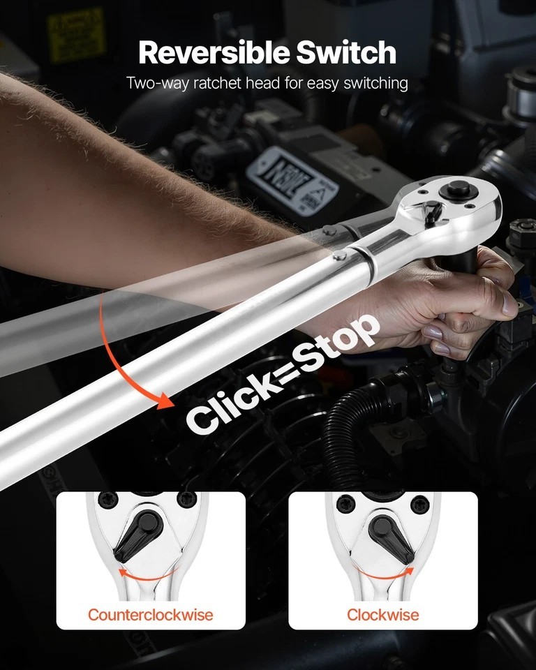 Click Torque Wrench 3/4 In Drive 100-600 lbf-ft/136-814N.m Dual-direction