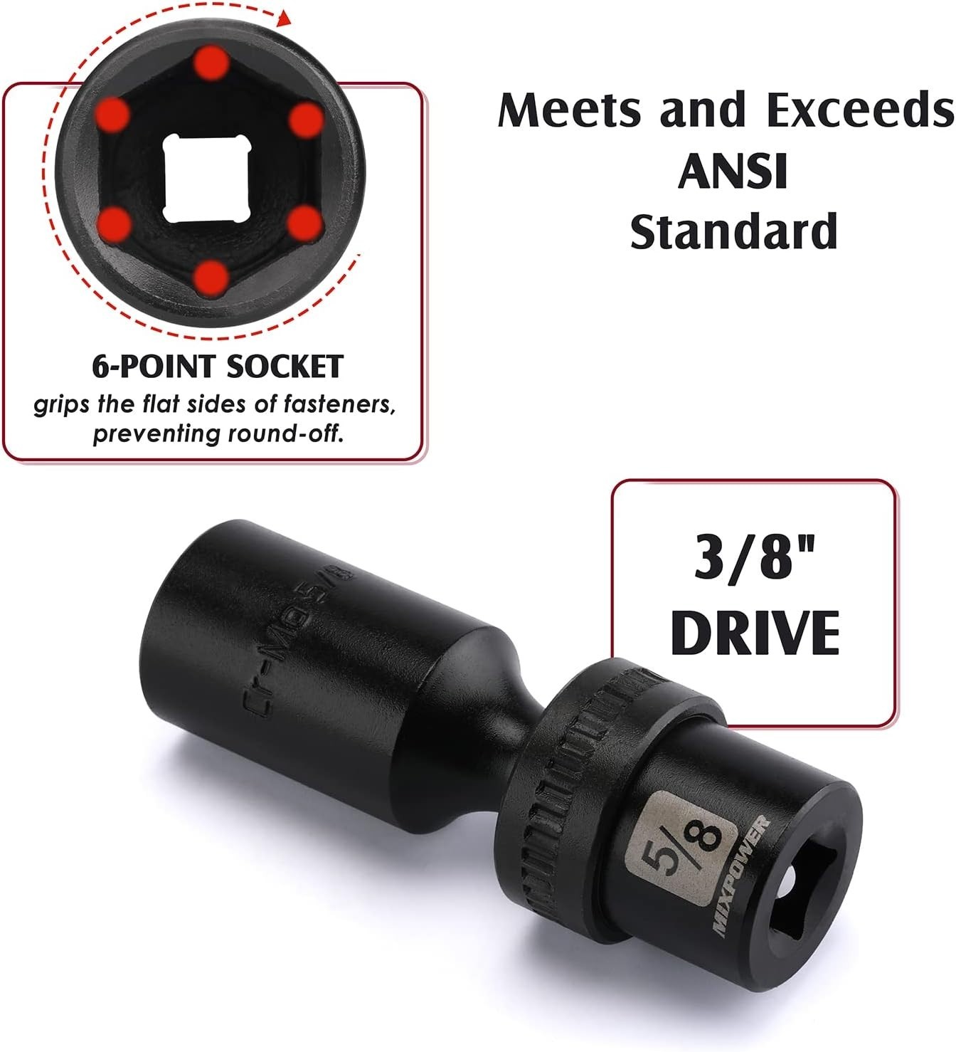 12 Pc Set 3/8″ Drive Deep Impact Swivel Socket, Chrome Moly//
