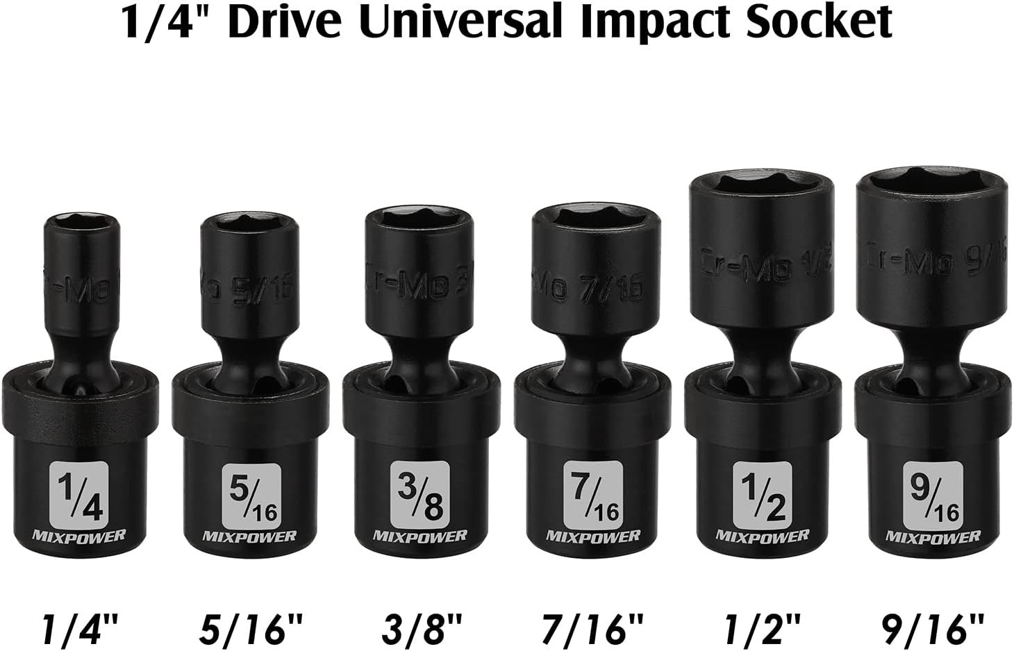 6PCS 1/4″ Drive SAE Shallow Universal Impact Socket Set, 1/4″ – 9/16″, Swivel…