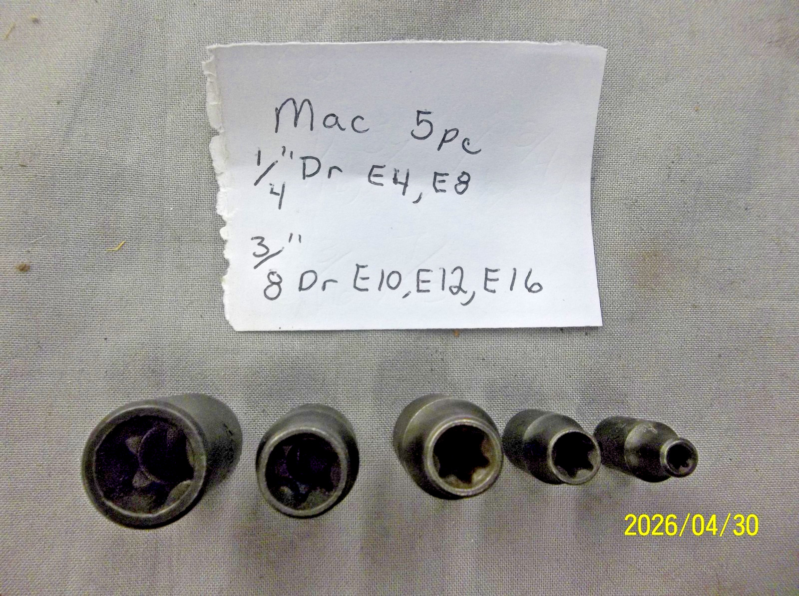5 – Mac Tools 1/4″ 3/8″ Drive E4 E8 E10 E12 E16 Impact Invert Torx Sockets