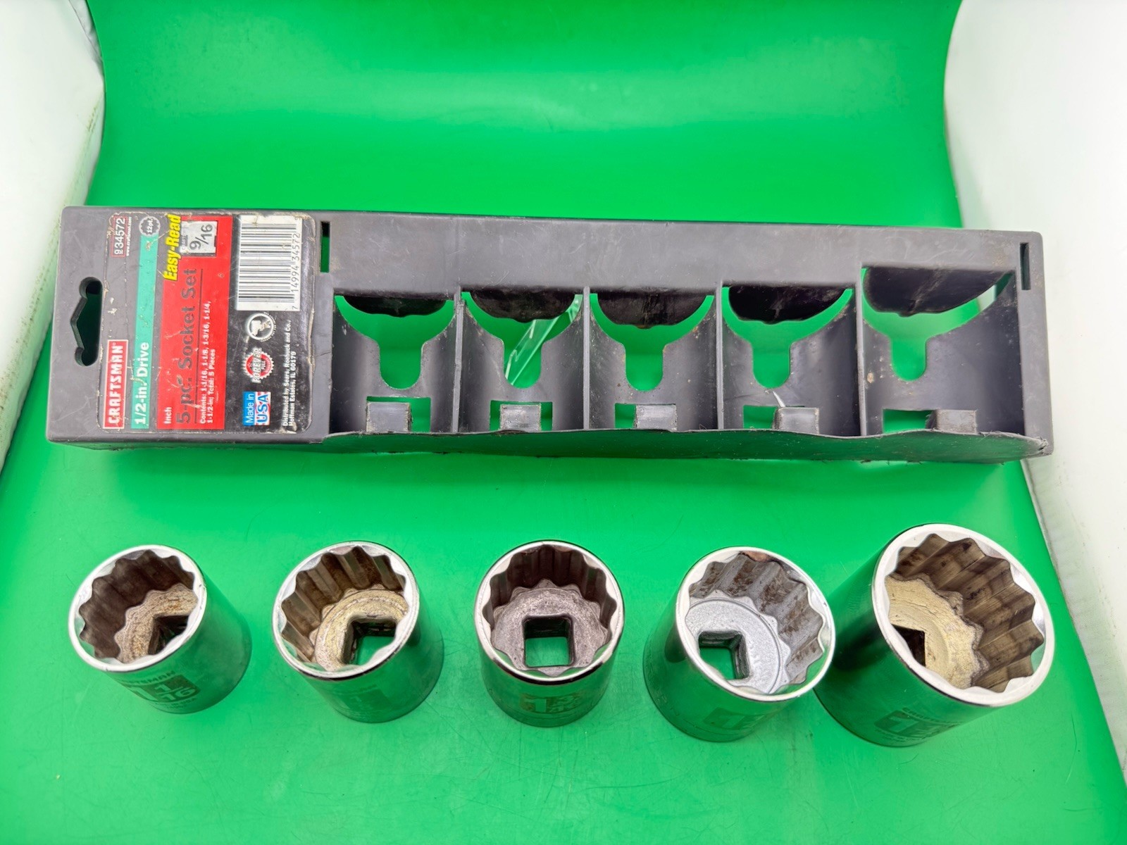 USA 34572 Craftsman Lg. 12pt 1/2” Drive 5 PC Socket Set Easy Read 1-1/16 1-1/2