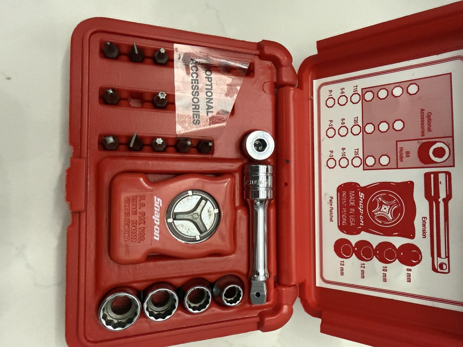 Snap-on Palm Ratchet Wrench Kit 117PALMSTR Extension bit Set Metric 8 10 12 13mm
