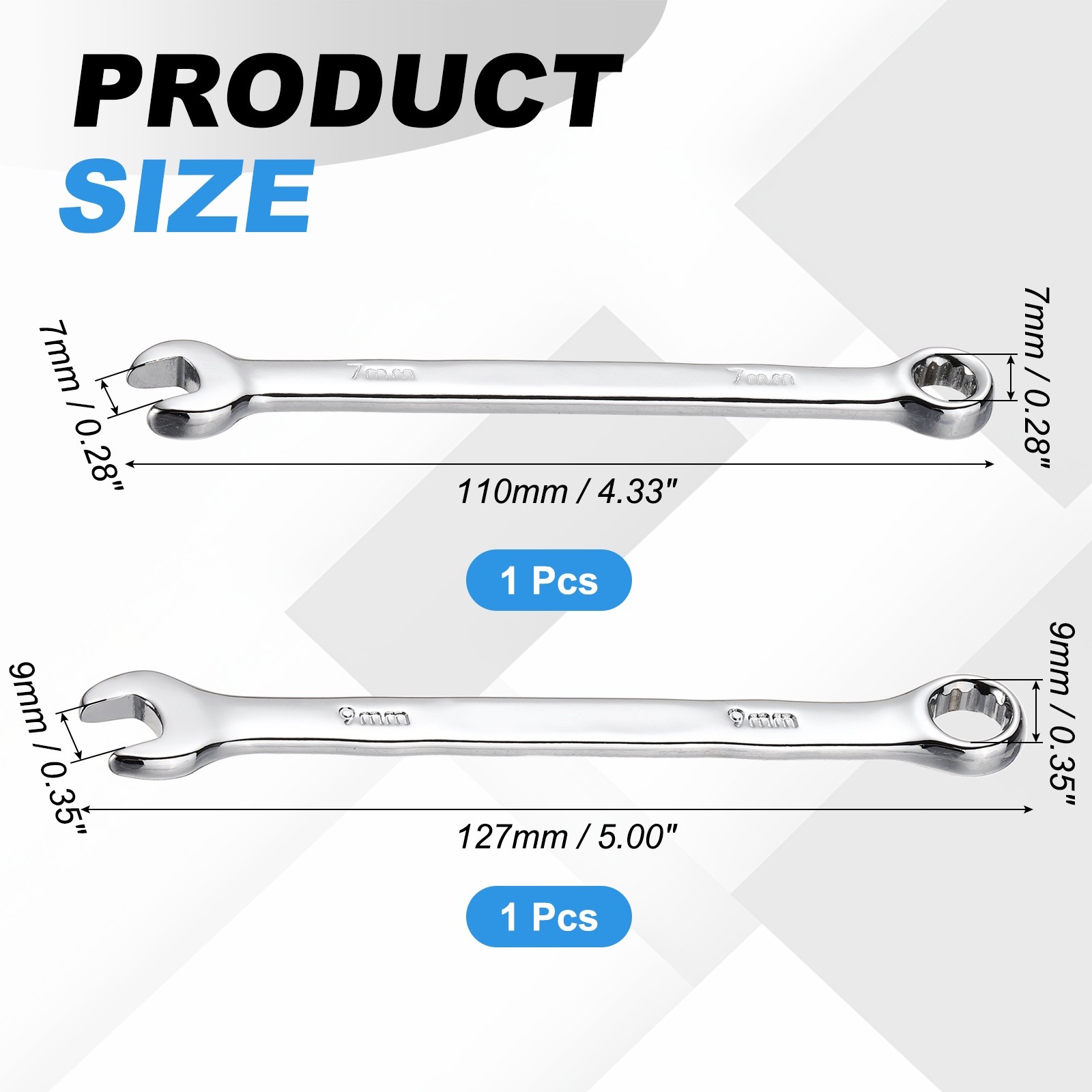 7mm 9mm Metric Combination Wrench, | Silver CR-V Steel, 2-Piece
