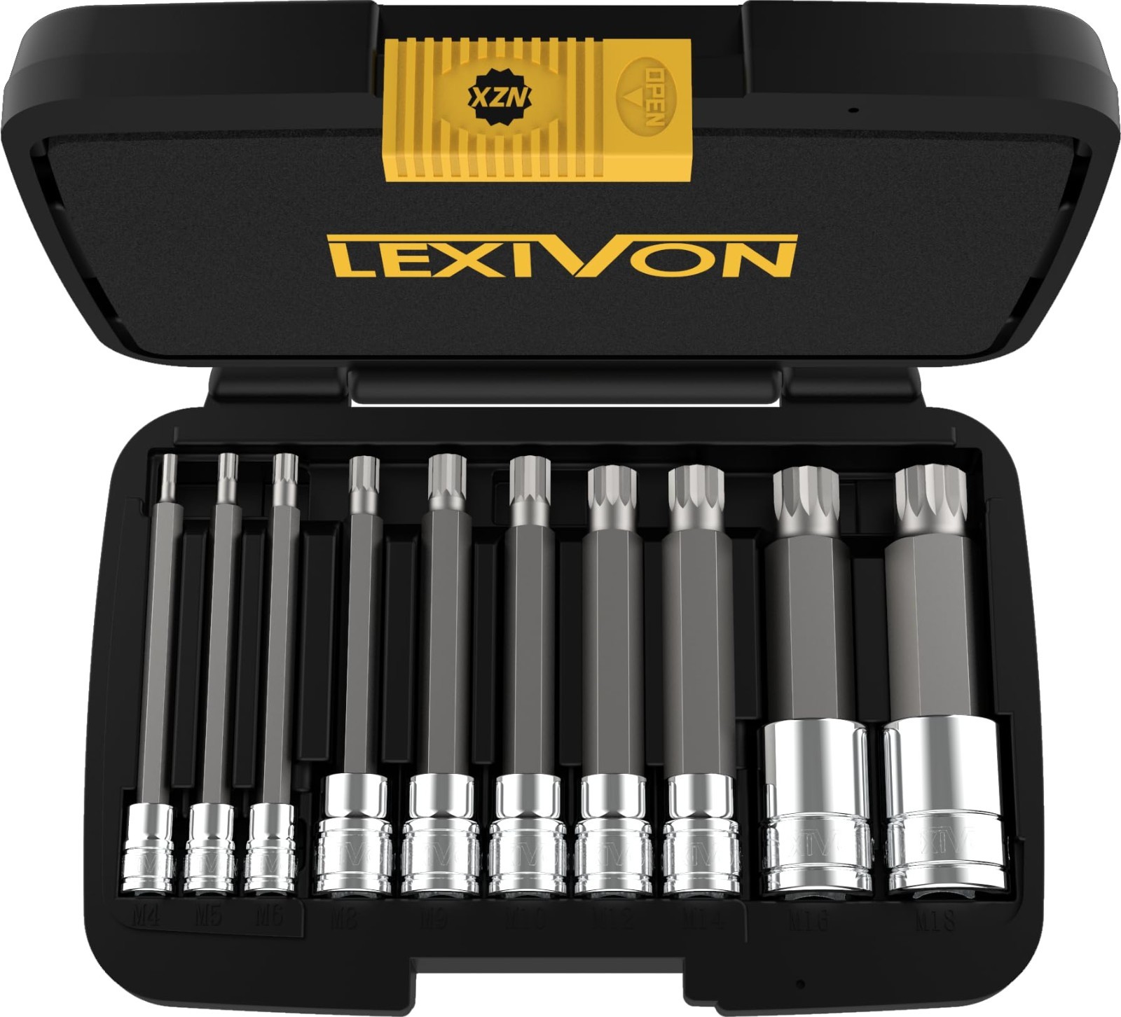 10-Piece Extra Long Triple Square Spline Bit Socket Set | M4-M18 | Premium S2 St