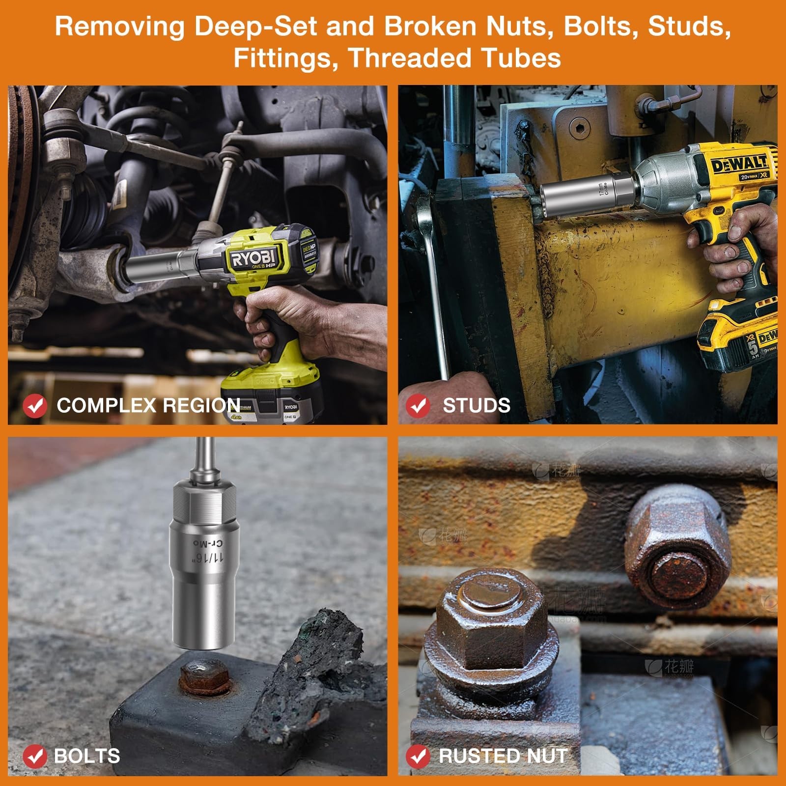 16PCS Deep Bolt Extractor Set – Impact Nut Remover for Stripped, Rusted, Broken