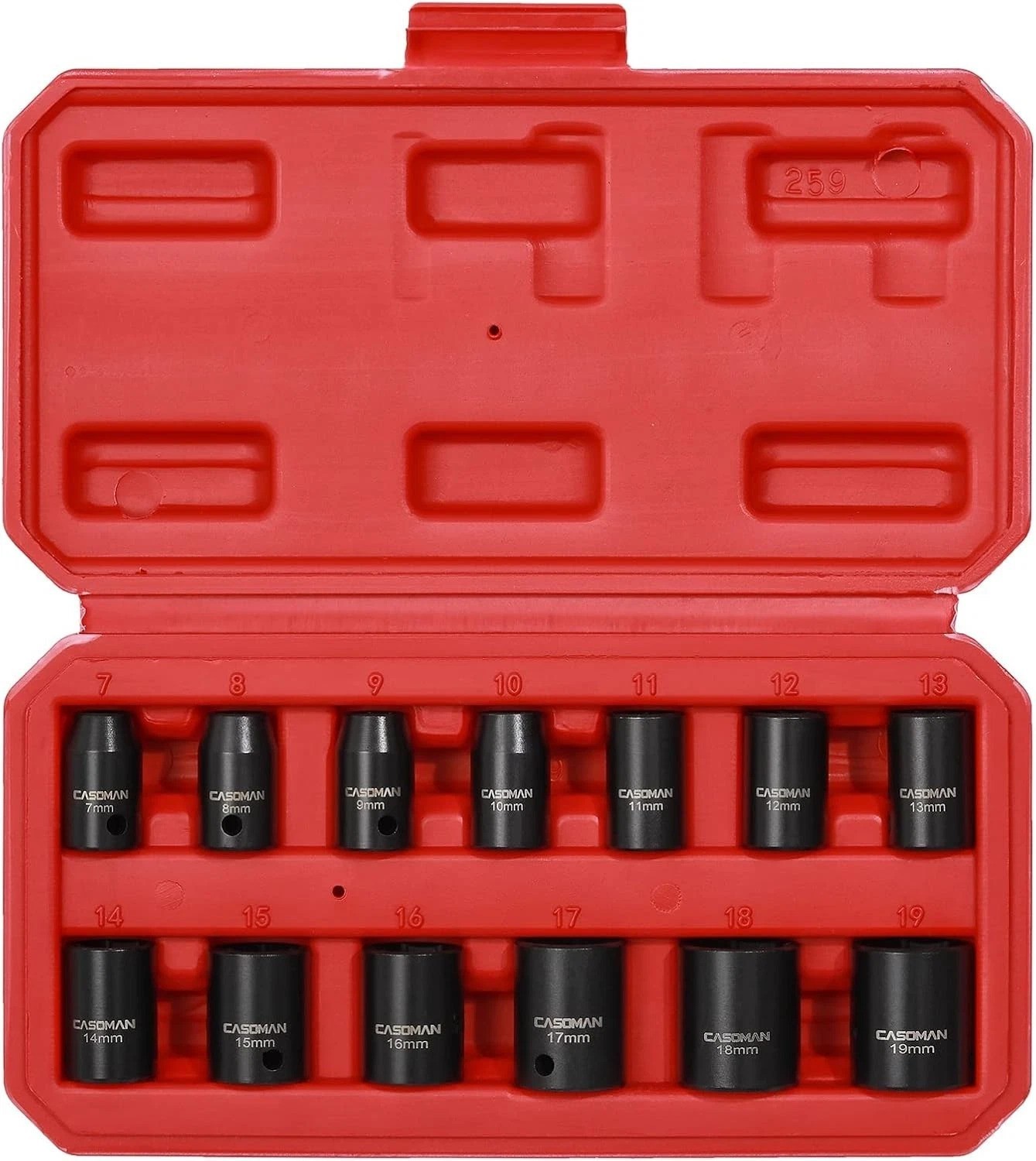 Heavy-Duty 13-Piece 3/8-Inch Drive Socket Set with Laser Etched Size Markings
