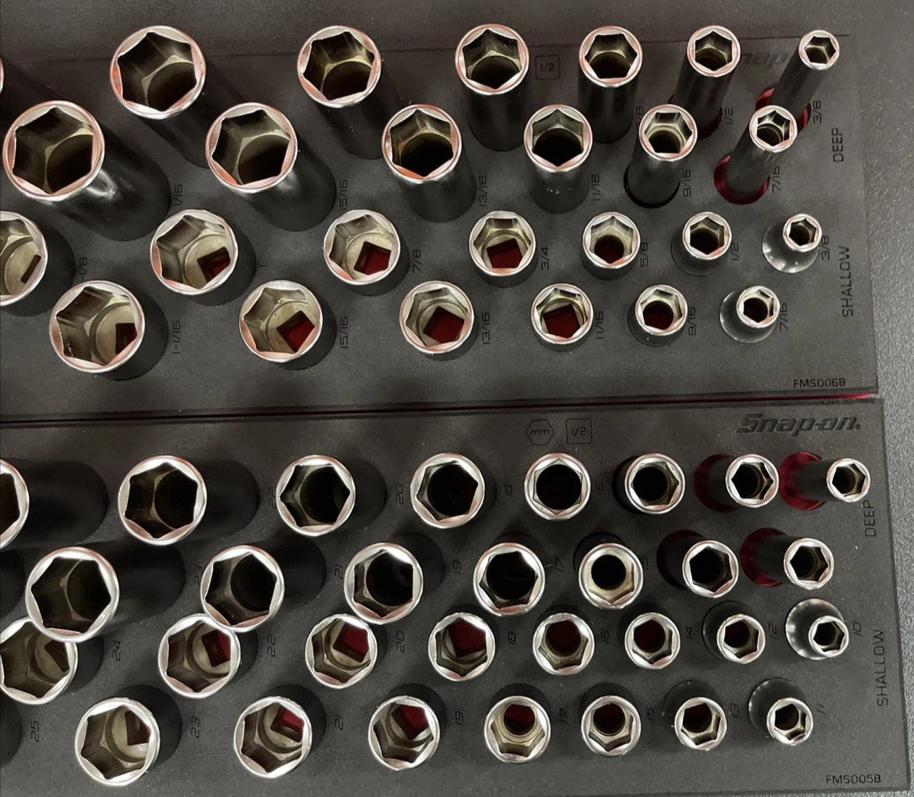 Snap-on Tools NEW RED 84pc 1/2″ Drive 6pt Metric + SAE Master Socket Foam Sets