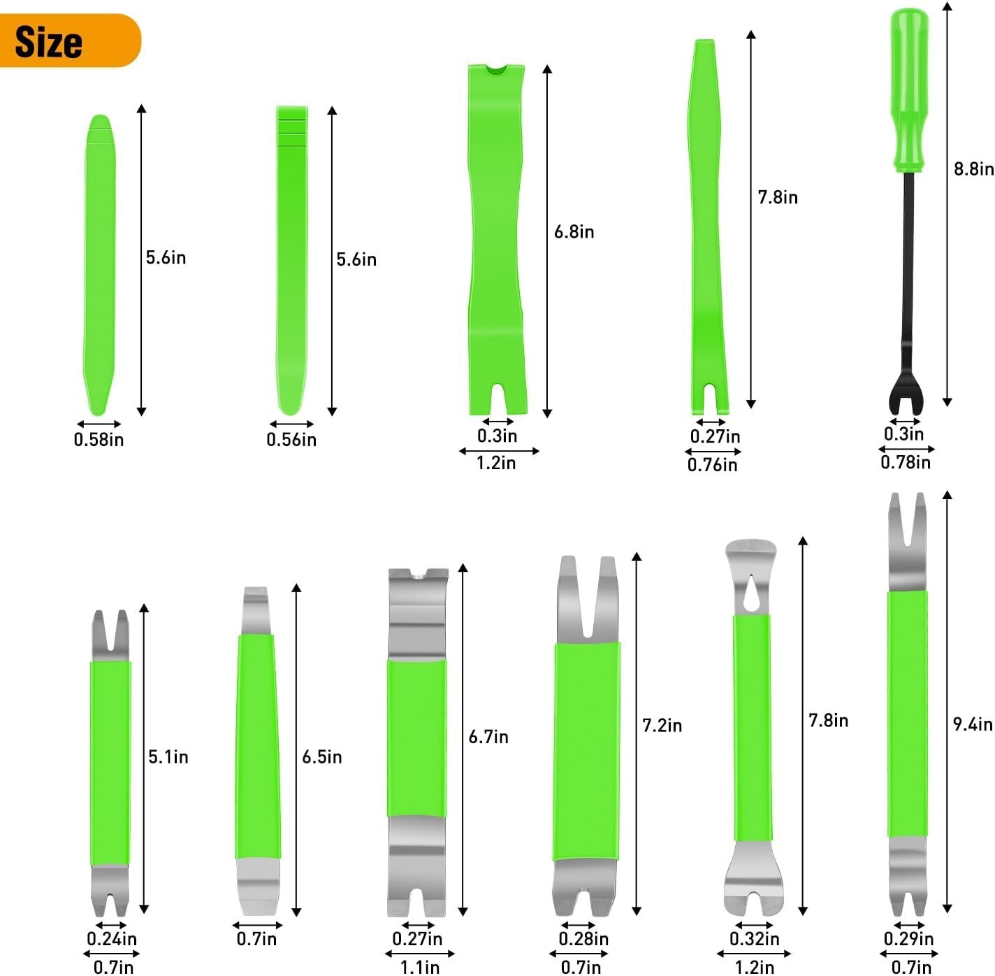 11 PCS Ergonomic Trim Removal Tools for Effortless Car Interior Repairs – Green