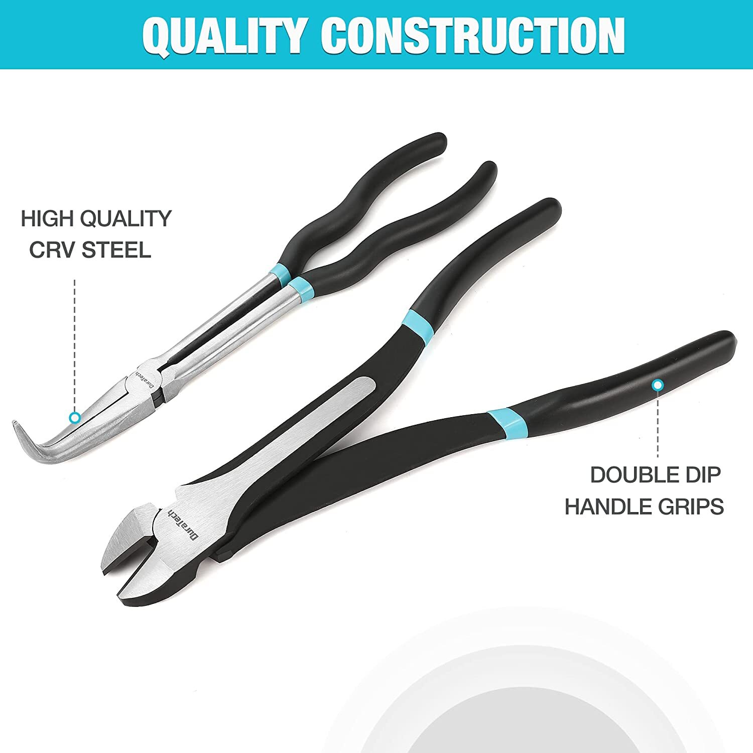 DURATECH 11″ Long Needle Nose Pliers 4PCS Set 45° 90° Long Reach Straight Pliers