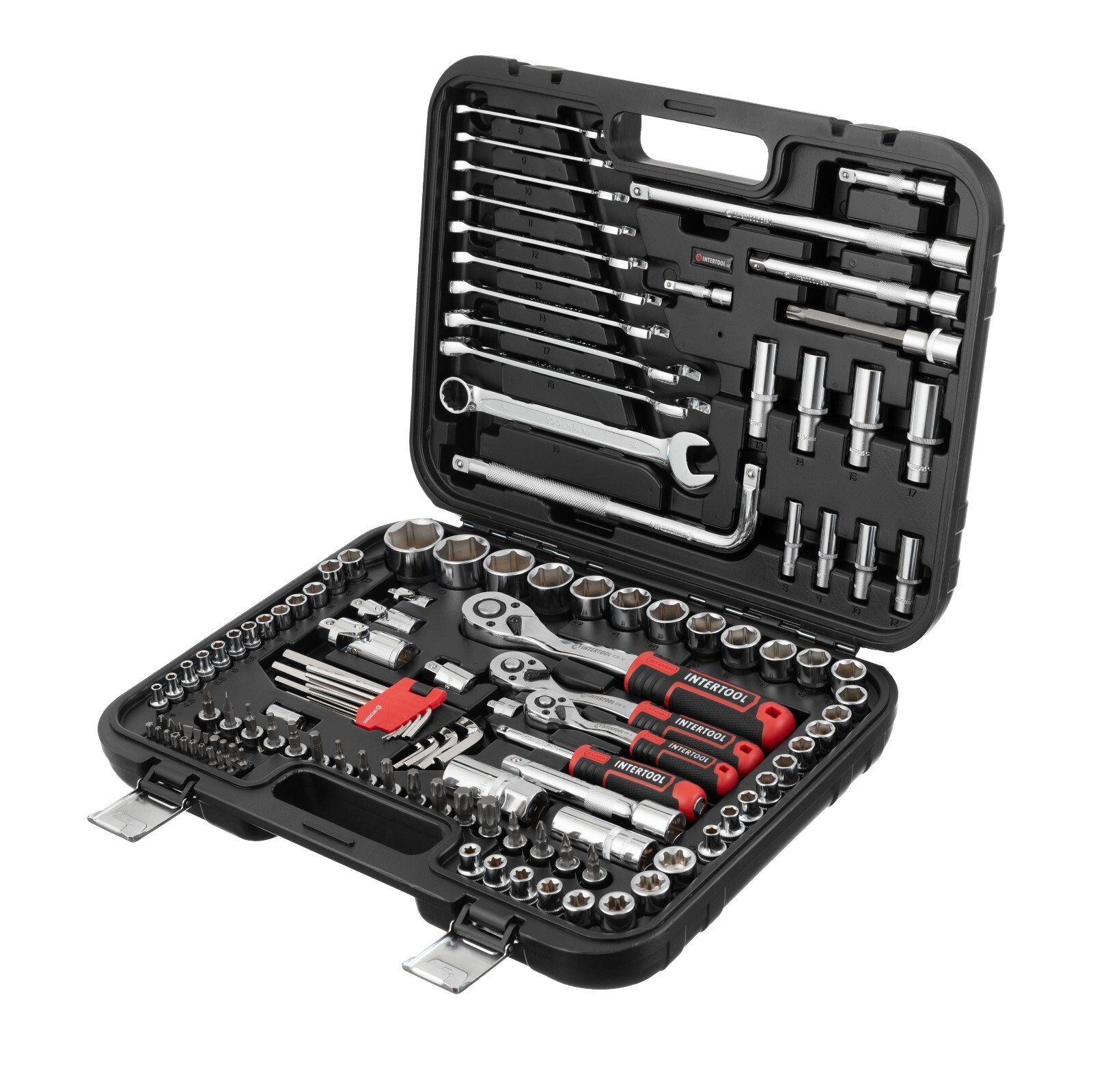 INTERTOOL 126pc 1/4″, 1/2″, and 3/8″ Ratchet Socket Wrench and Bit Set ET08-8126
