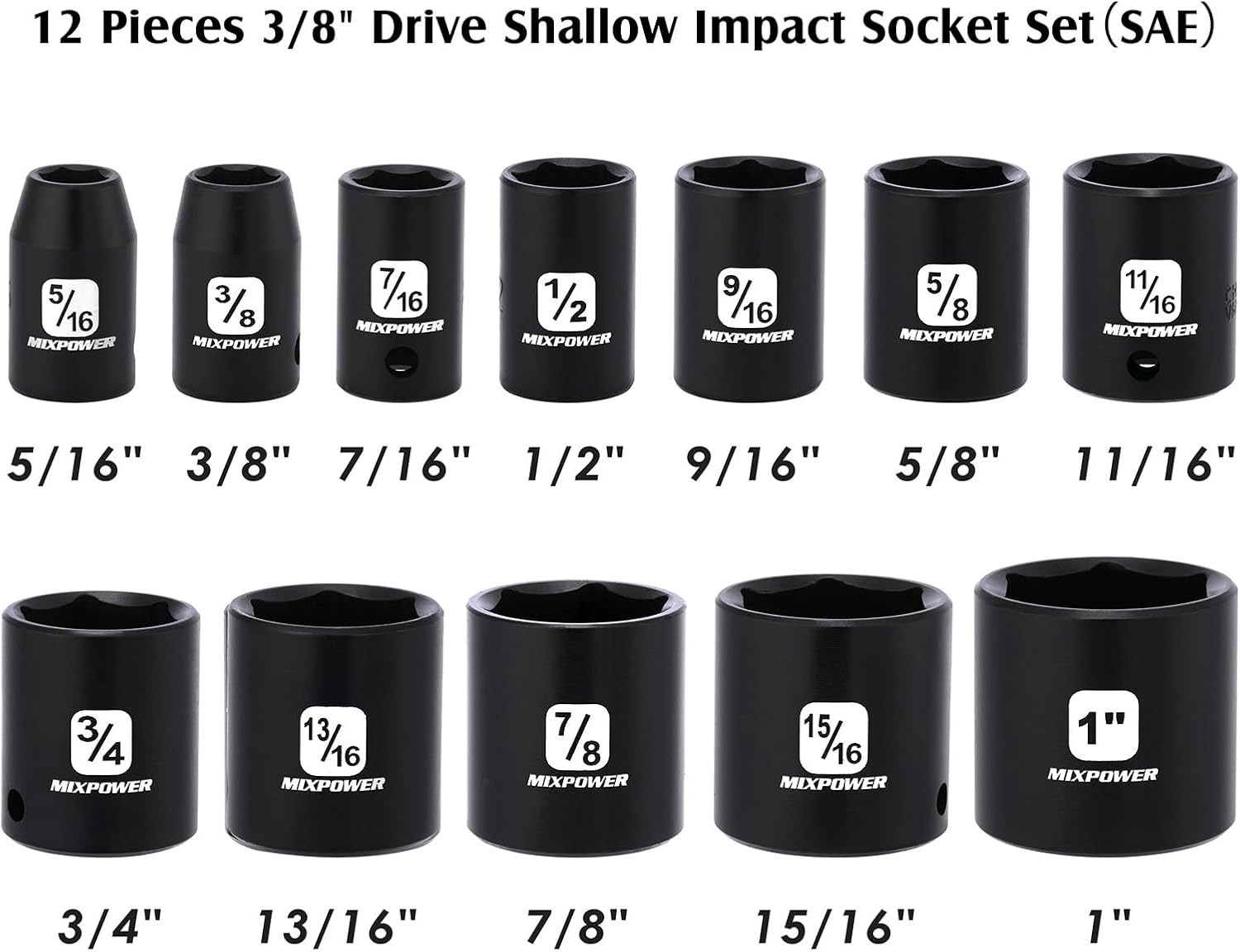 Expert 12 Piece CR-V Socket Set, 3/8-Inch Drive, Shallow, 6-Point Quality Tools
