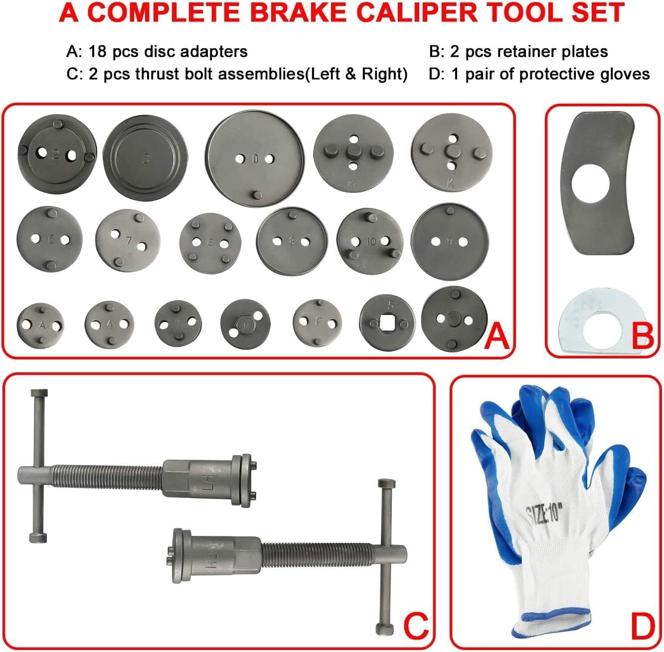 8MILELAKE 24pcs Heavy Duty Car Disc Brake Caliper Compressor Wind Back Tools Kit