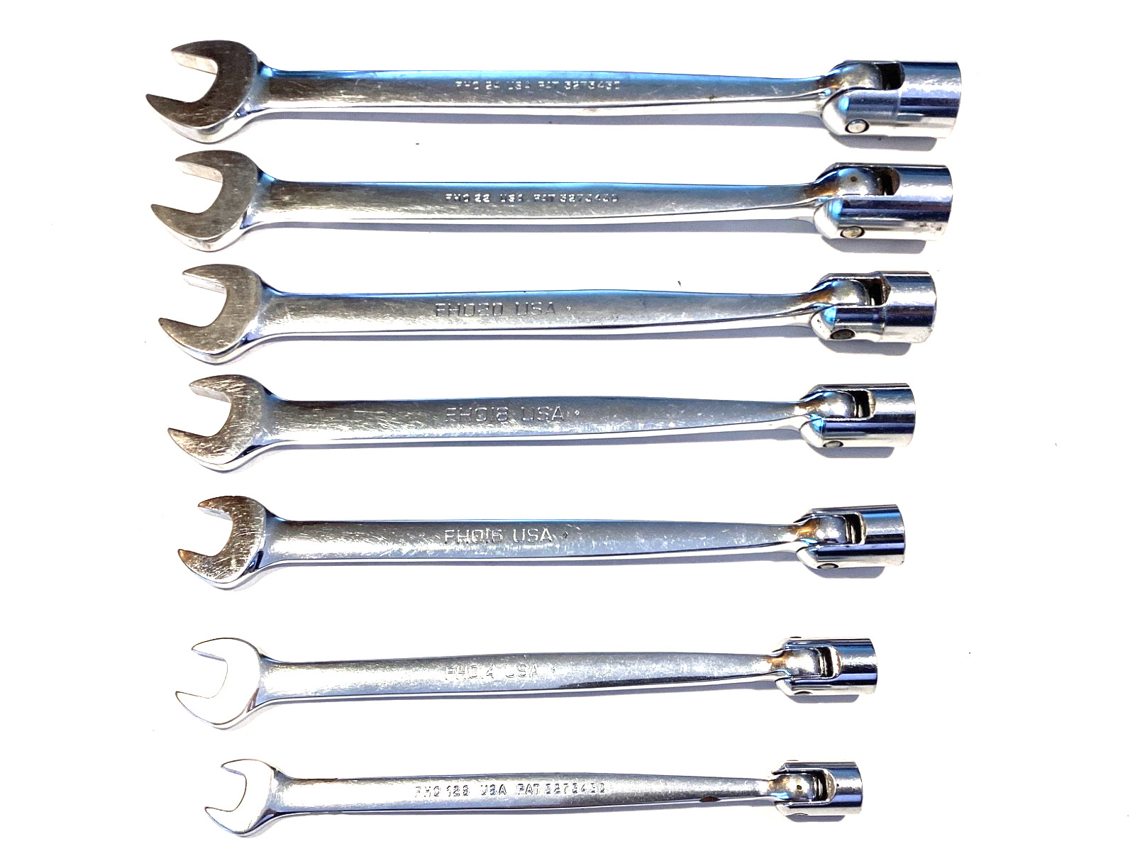 Snap On USA 7 Piece SAE Socket Flex Head Open End Combination Wrench Set FHO607