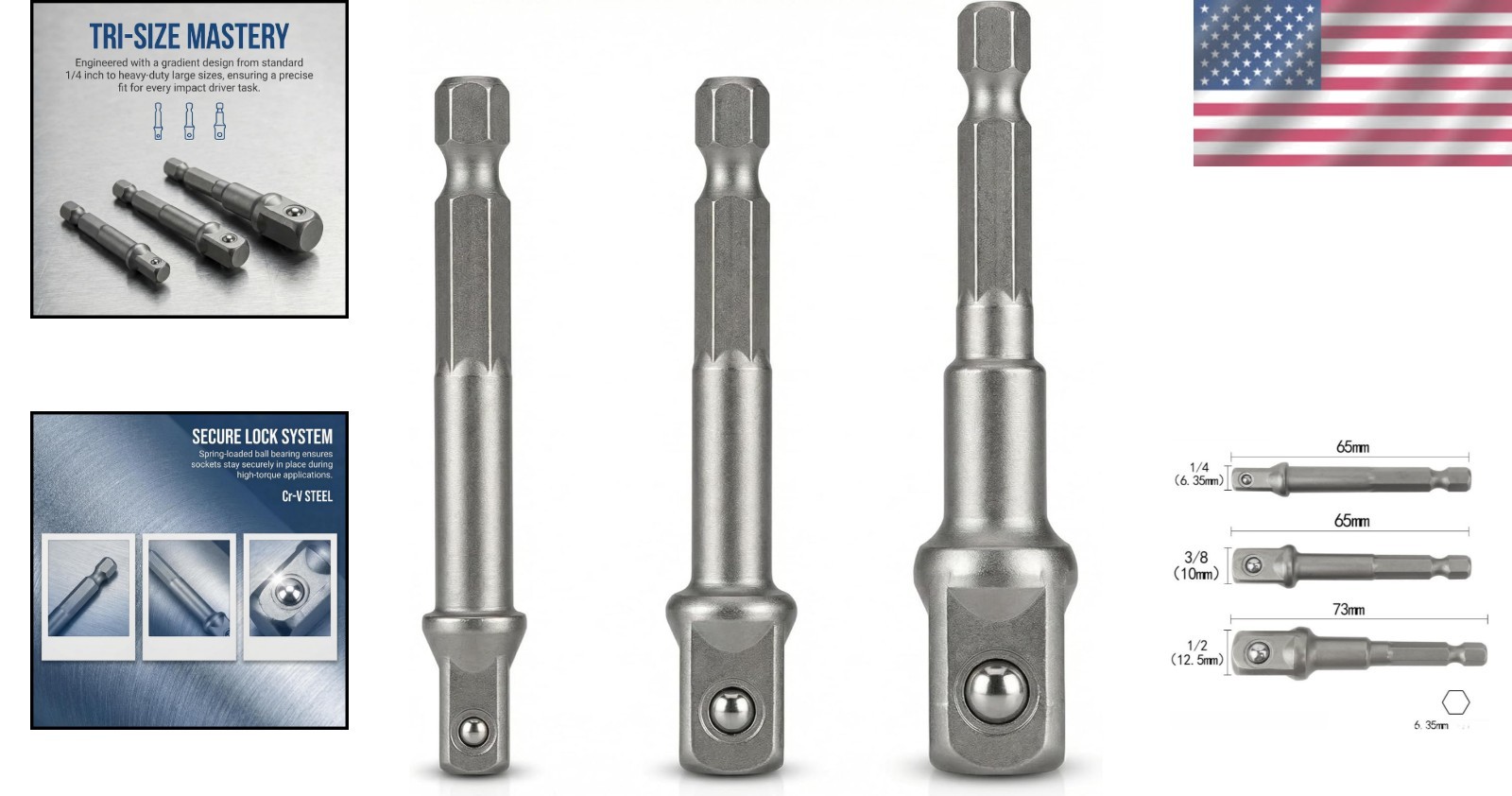 3 PCS Heavy-Duty Impact Socket Adapter Set – Chrome Vanadium Steel Power Tools
