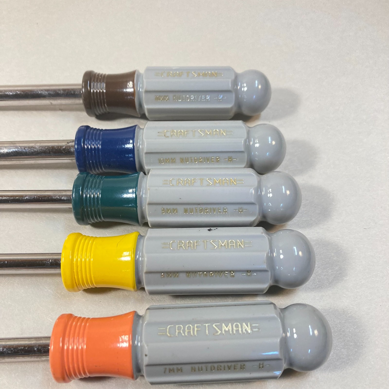 Vintage Craftsman Nut Driver Set 7 Pc Metric Ball End Color Coded USA