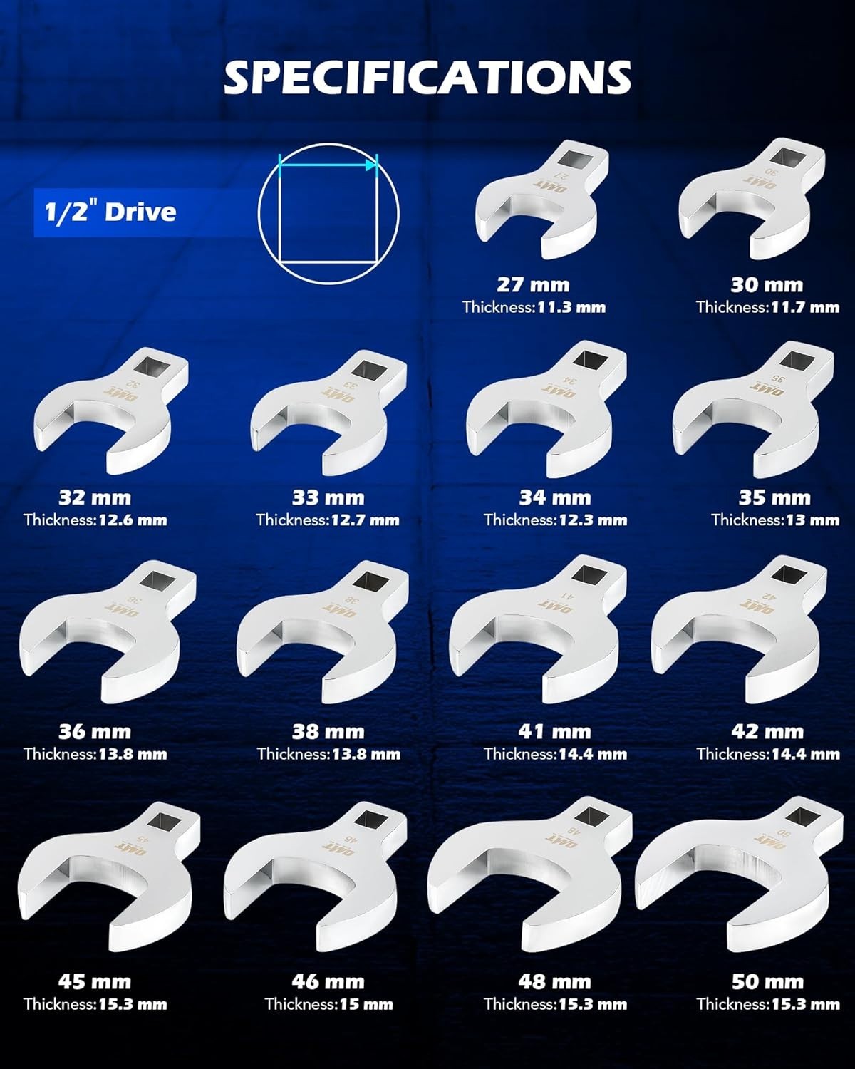 Orion Motor Tech 14pc Jumbo Crowfoot Wrench Set, Metric Crows Foot Wrench Set fo