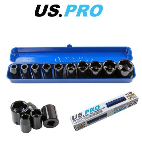 US PRO 10PC 1/2″ DR Shallow Impact Metric Socket Set 9 – 27mm 1396