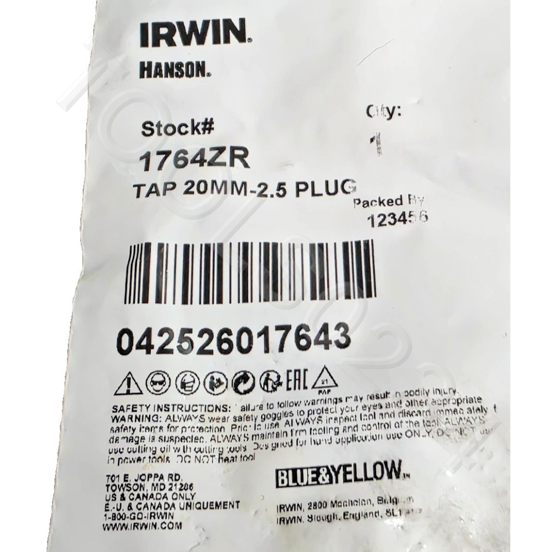 1764 ZR M20 X 2.5 Metric CS Plug Tap 4FL USA RH Irwin Hanson Carbon Steel