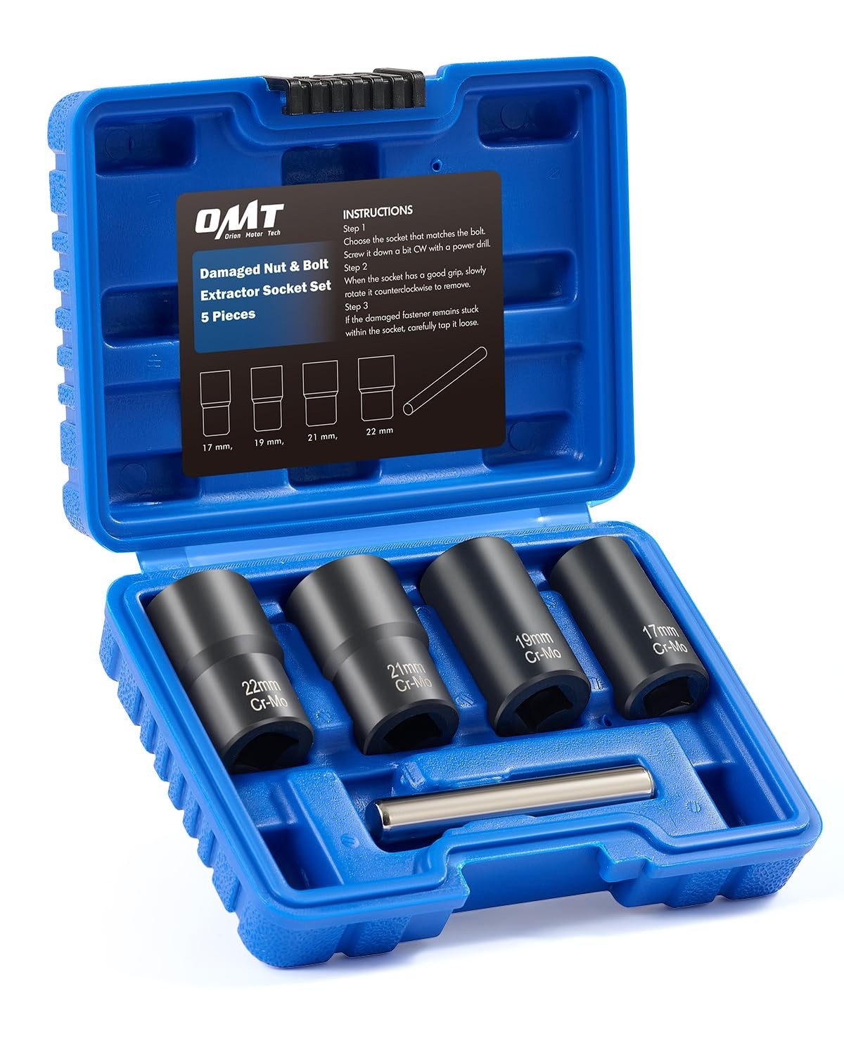 5pc Twist Socket Tool Set – 1/2″ Drive Nut & Bolt Extractor, Stripped Lug Nut Re