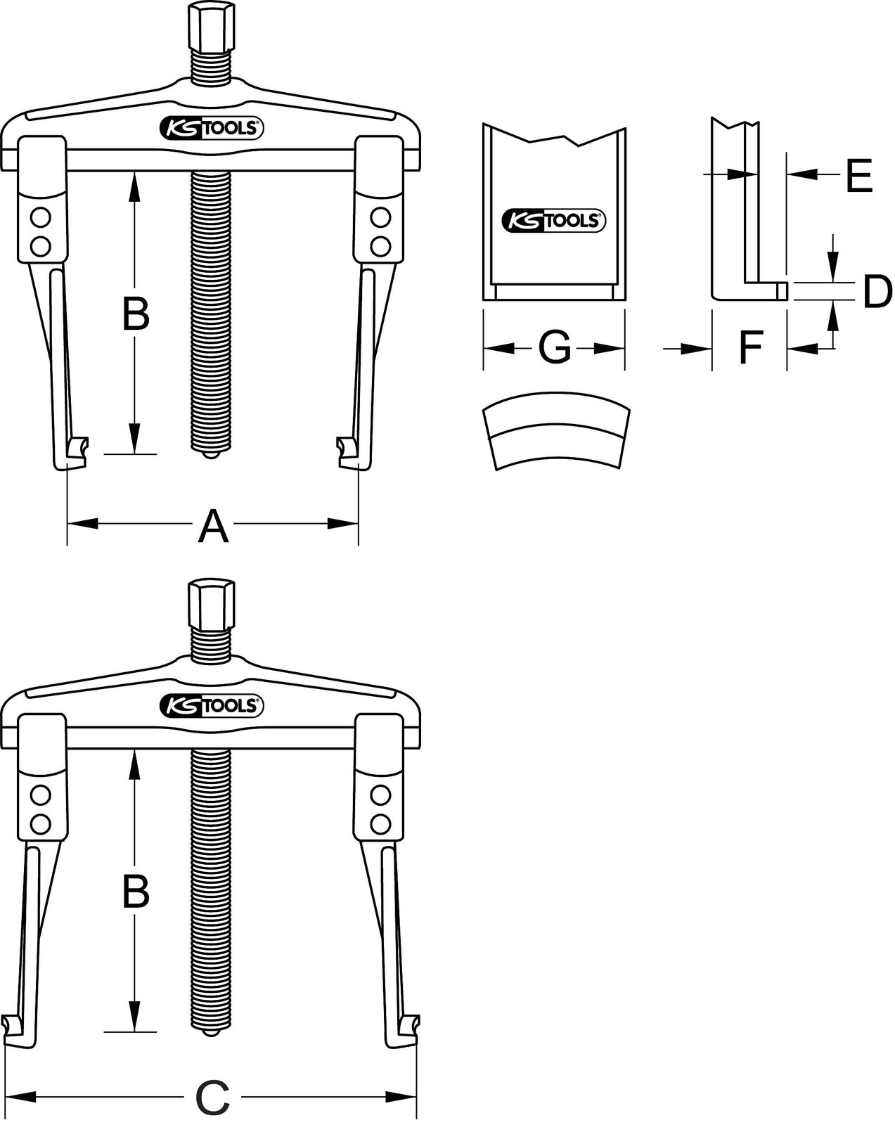 620.0901 Universal Puller 2 Arm with Slim Hook, 2090mm