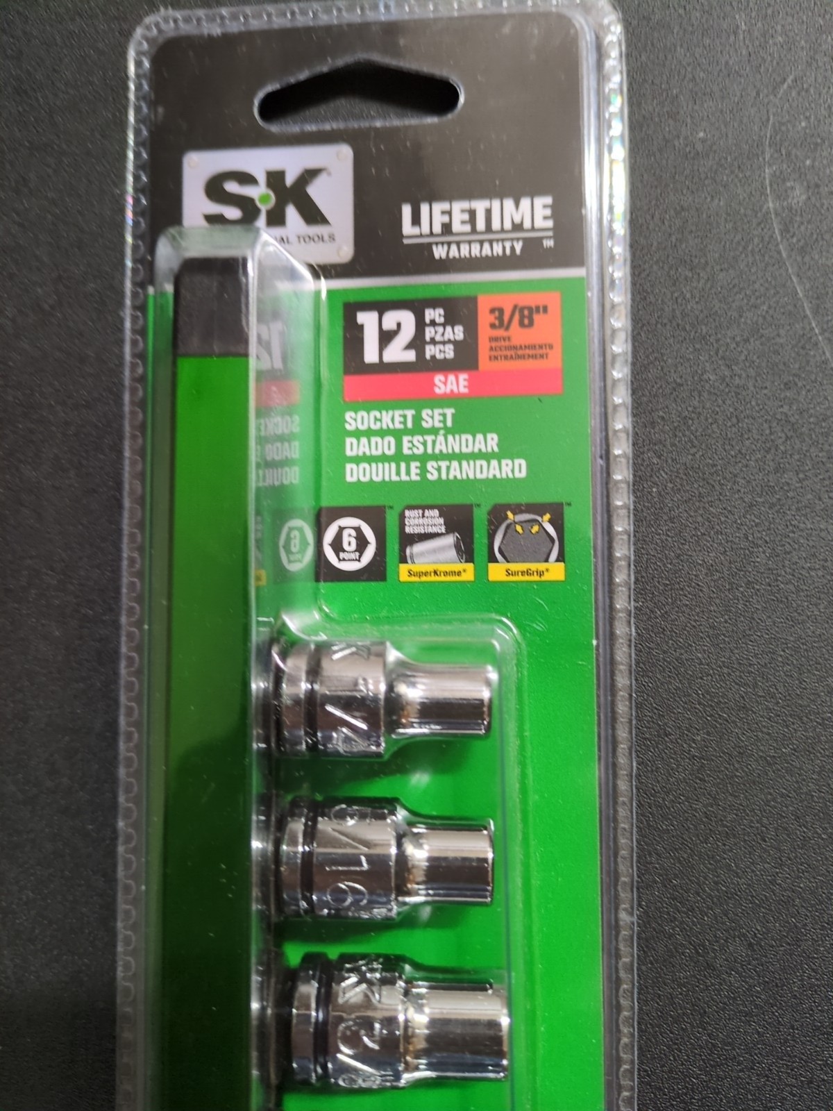 SK Professional Tools 3/8″ Drive SAE 12 Piece 6 Point Socket Set