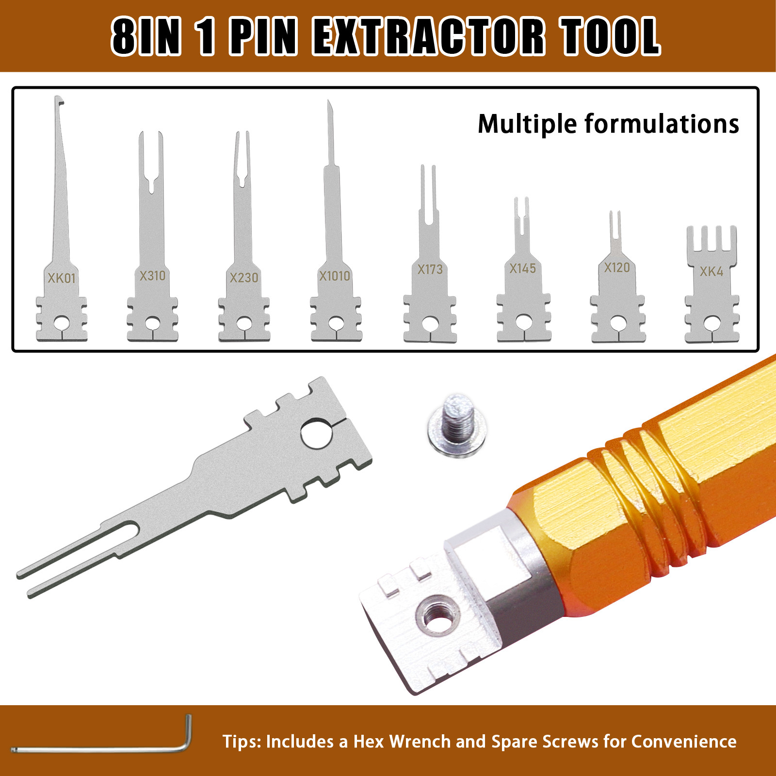 8PCS Electrical Pin Removal Tool Kit Tip Replacement Terminal Removal Tools Set