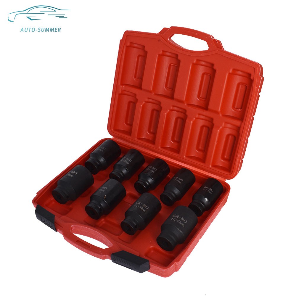 1/2″ Drive Metric Axle Hub Nut Socket 9pcs 29-38mm Deep Impact Socket Tool Kit