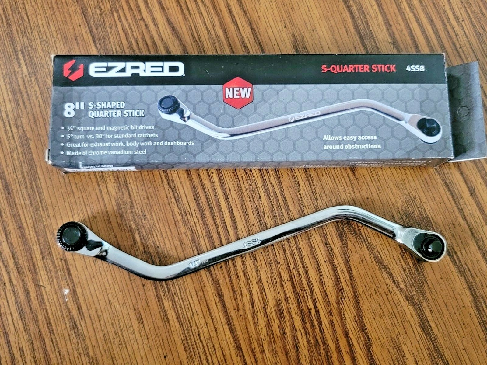 EZ Red 8″ S-Quarter Stick 1/4″ square dr & 1/4″ Hex dr Combo Ratchet Tool #4SS8