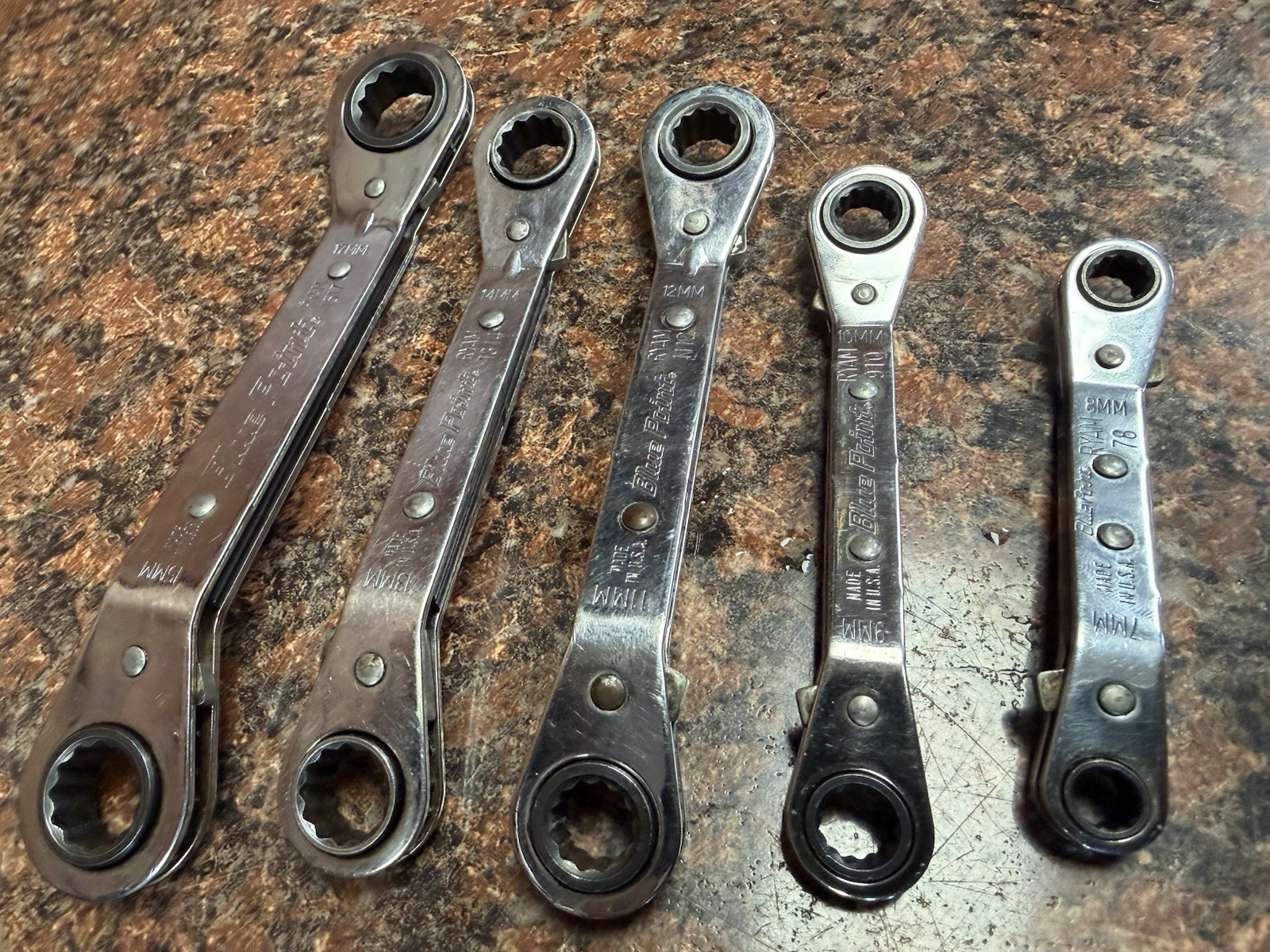 BLUE-POINT TOOLS 5 PIECE METRIC OFFSET RATCHETING BOX END WRENCHES 7MM-17MM – B4