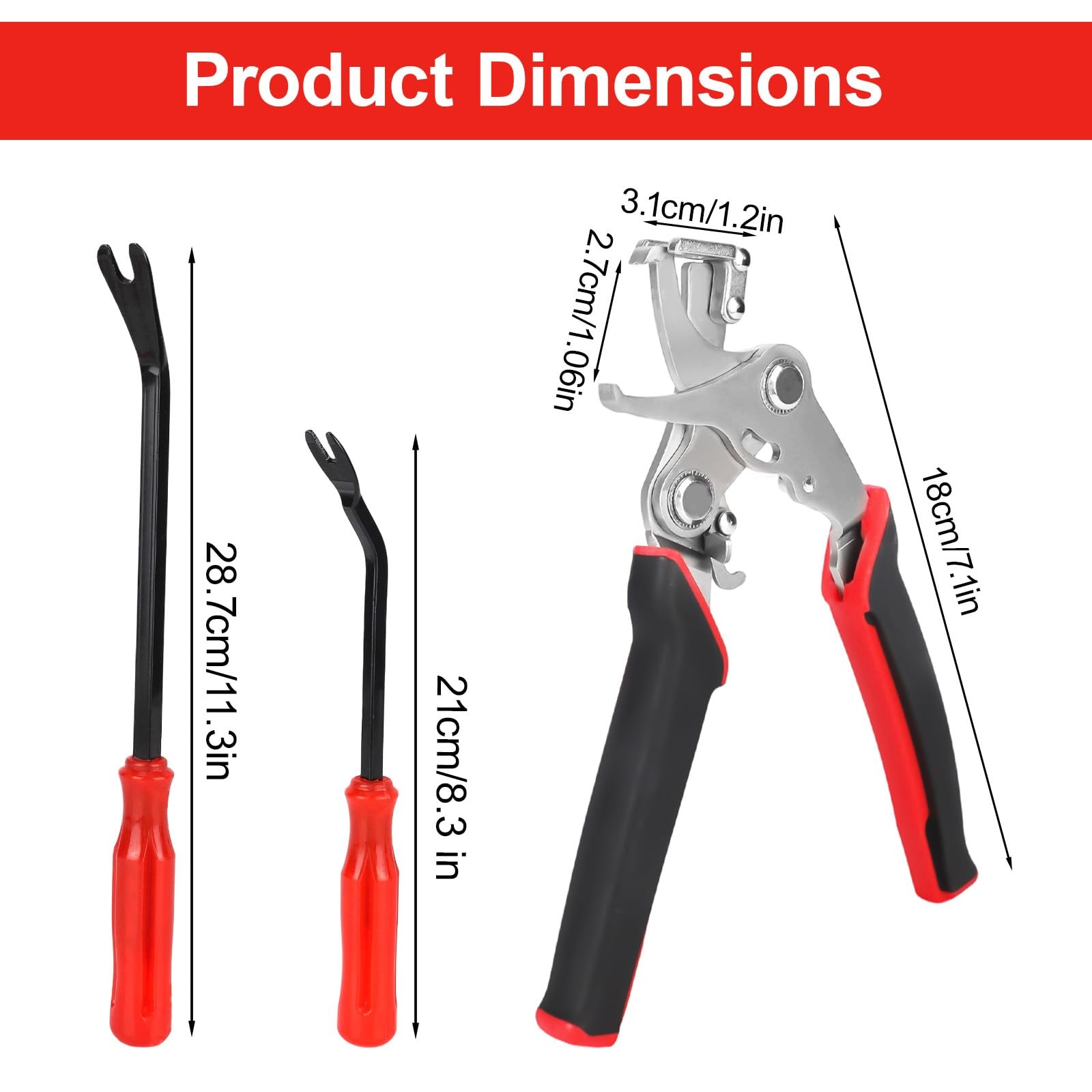 Fukaisu Car Clip Pliers with 2pcs Fastener Remover, Panel black, red, silver