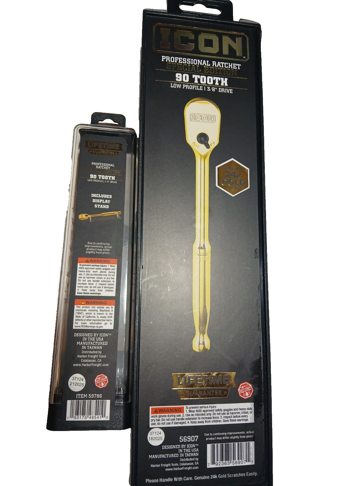 (2@) ICON 3/8″ & 1/4″ Drive Pro Ratchet 24K Gold Plated 90 Tooth Special edition