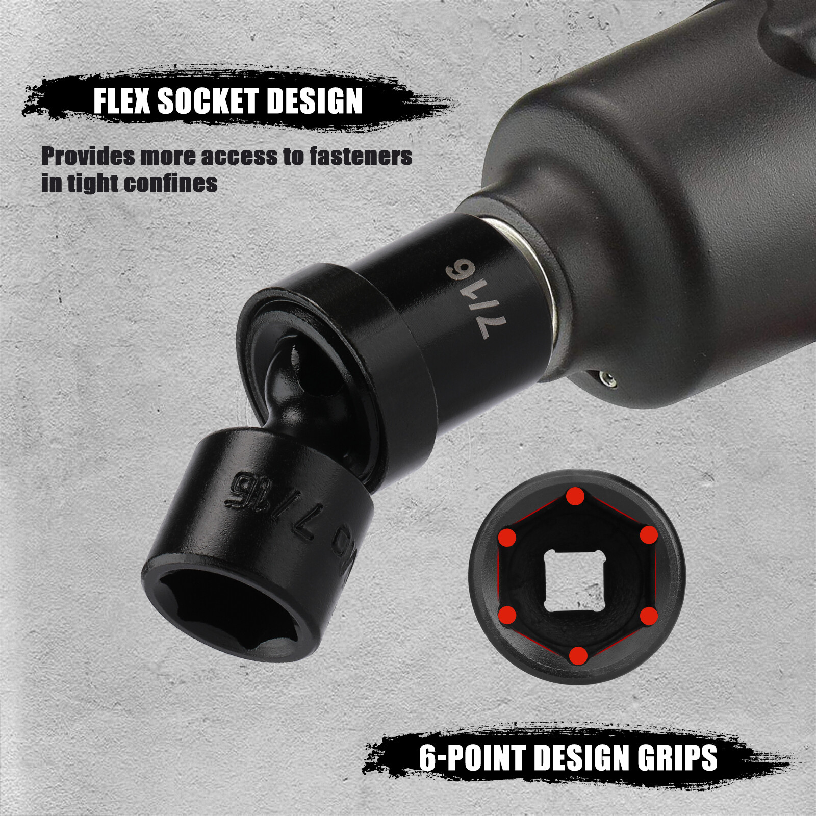 6PCS 1/4″ Drive SAE Shallow Universal Impact Socket Set 1/4″-9/16″ Swivel CR-MO