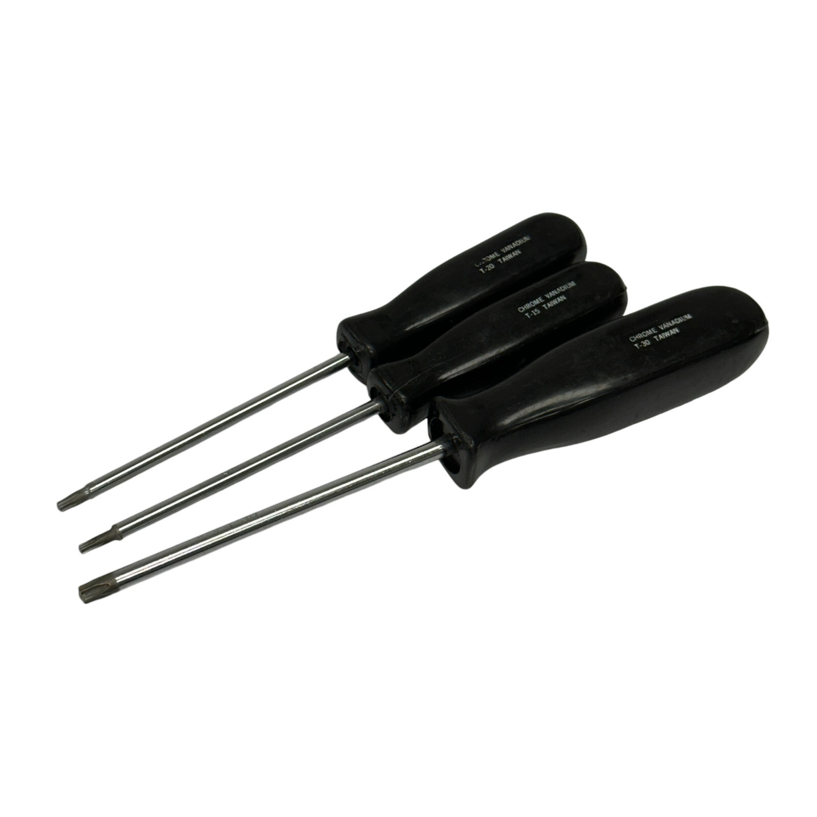 3 Pcs Vintage Chrome Vanadium T15, T20 and T30 Torx Screwdriver Set Black Handle