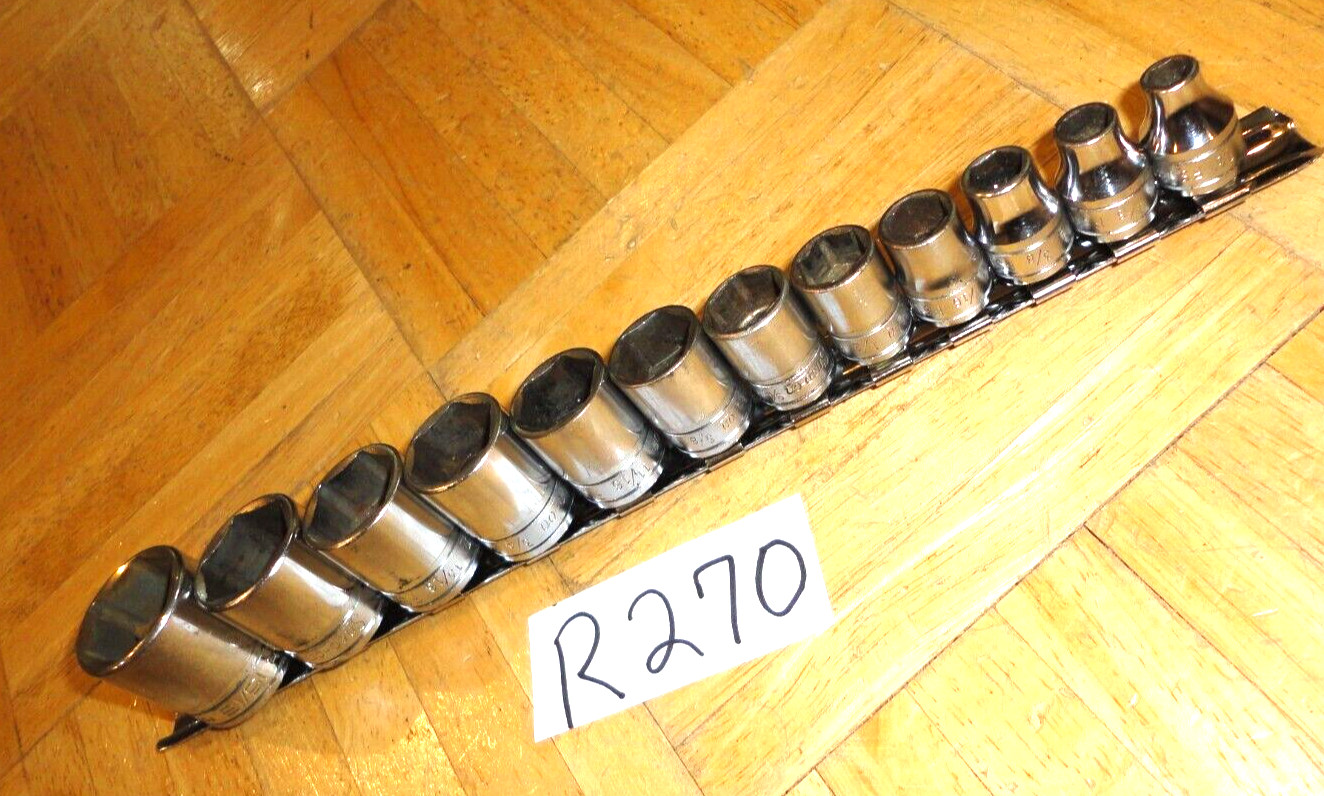 SNAP-ON TOOLS 12 PIECE 3/8 DR. SAE. SHORT CHROME 6 PT. SOCKET SET 211FSY + 15/16