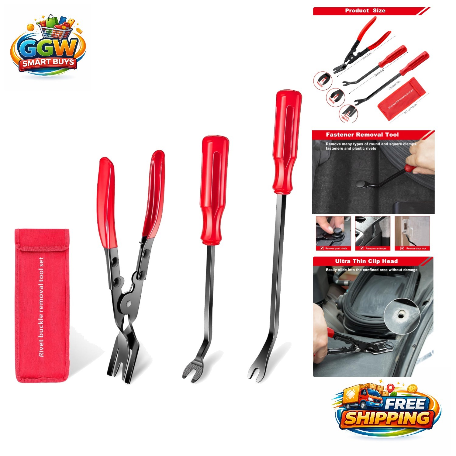 Auto Trim Removal Tool Kit – 3 Ergonomic Manganese Steel Pliers with Storage Bag