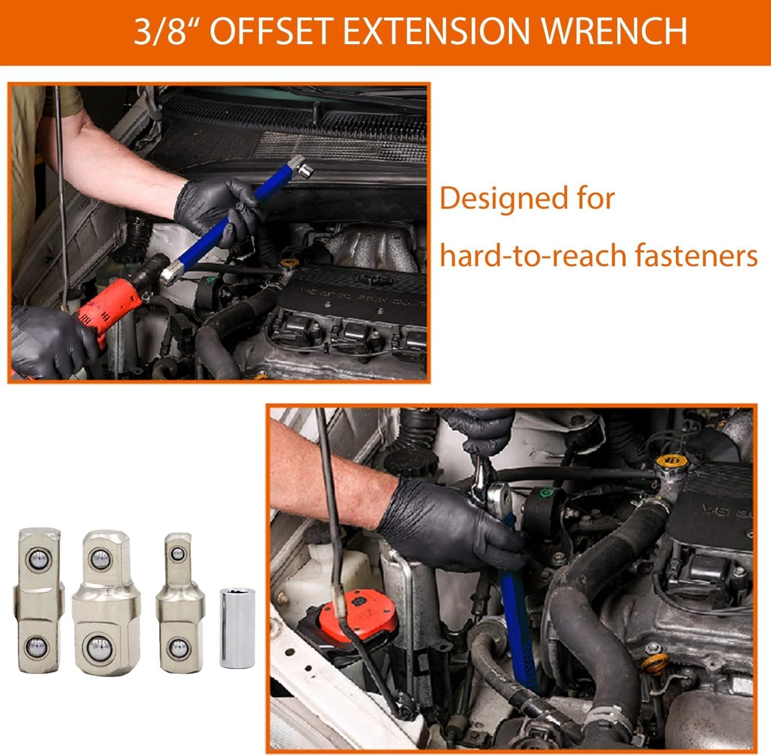 Blue Offset Extension Wrench Set – 1/4″ & 3/8″ Versatile with 1/2″ Drive, 15….