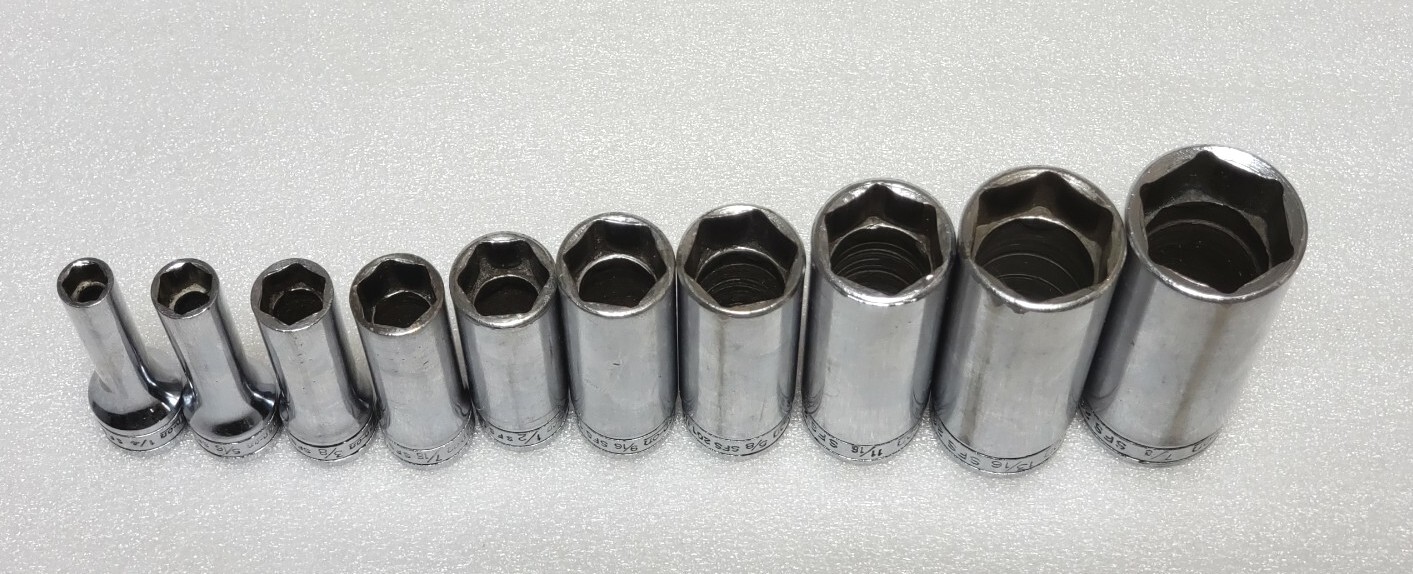 LOT OF 10 Snap On SFS081 (1/4″) TO SFS231 (7/8″) 3/8″ drive 6 point deep socket