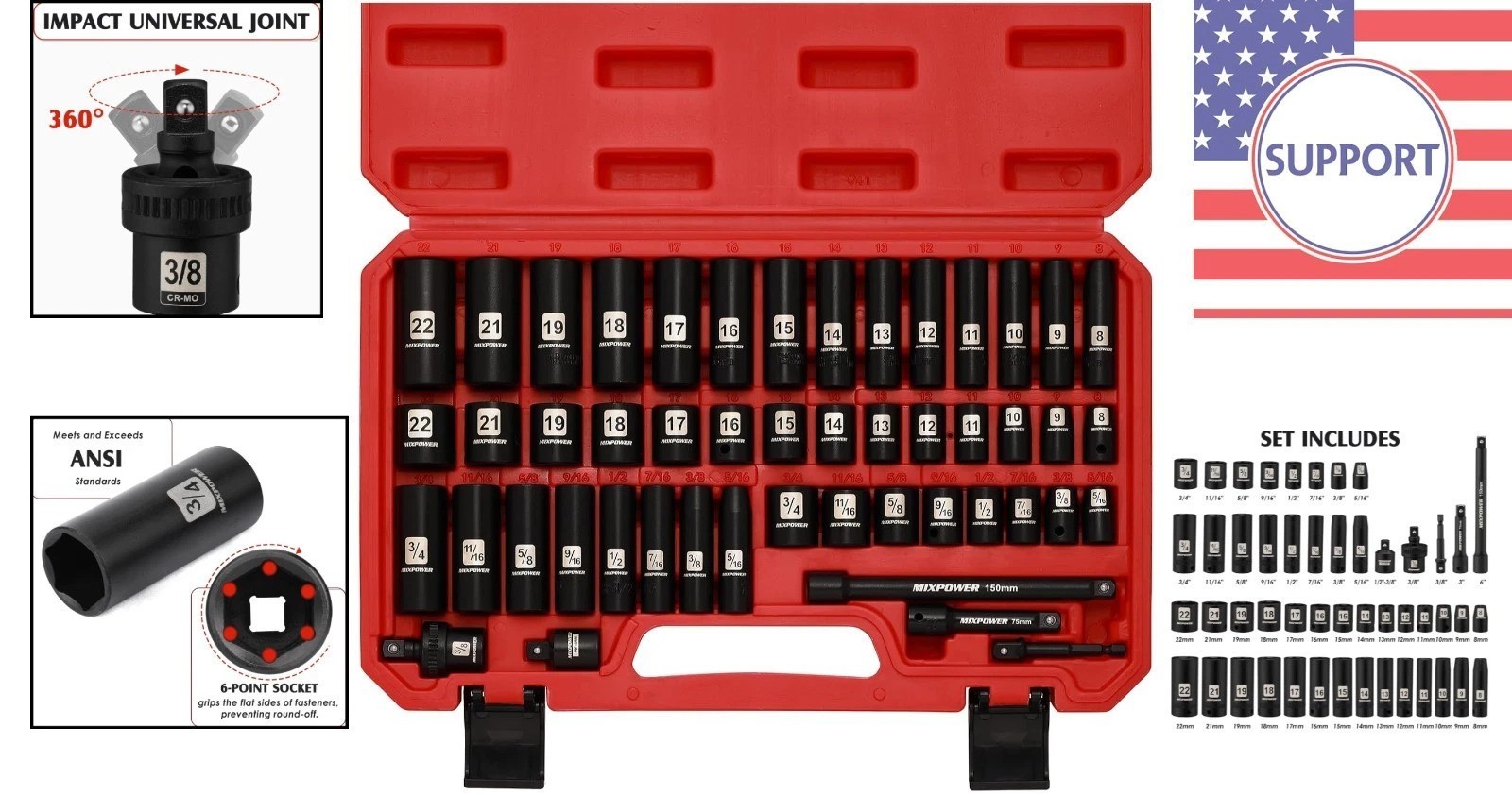 Durable 3/8″ Drive Impact Universal Joint Socket Set – 49 Pieces for Mechanics