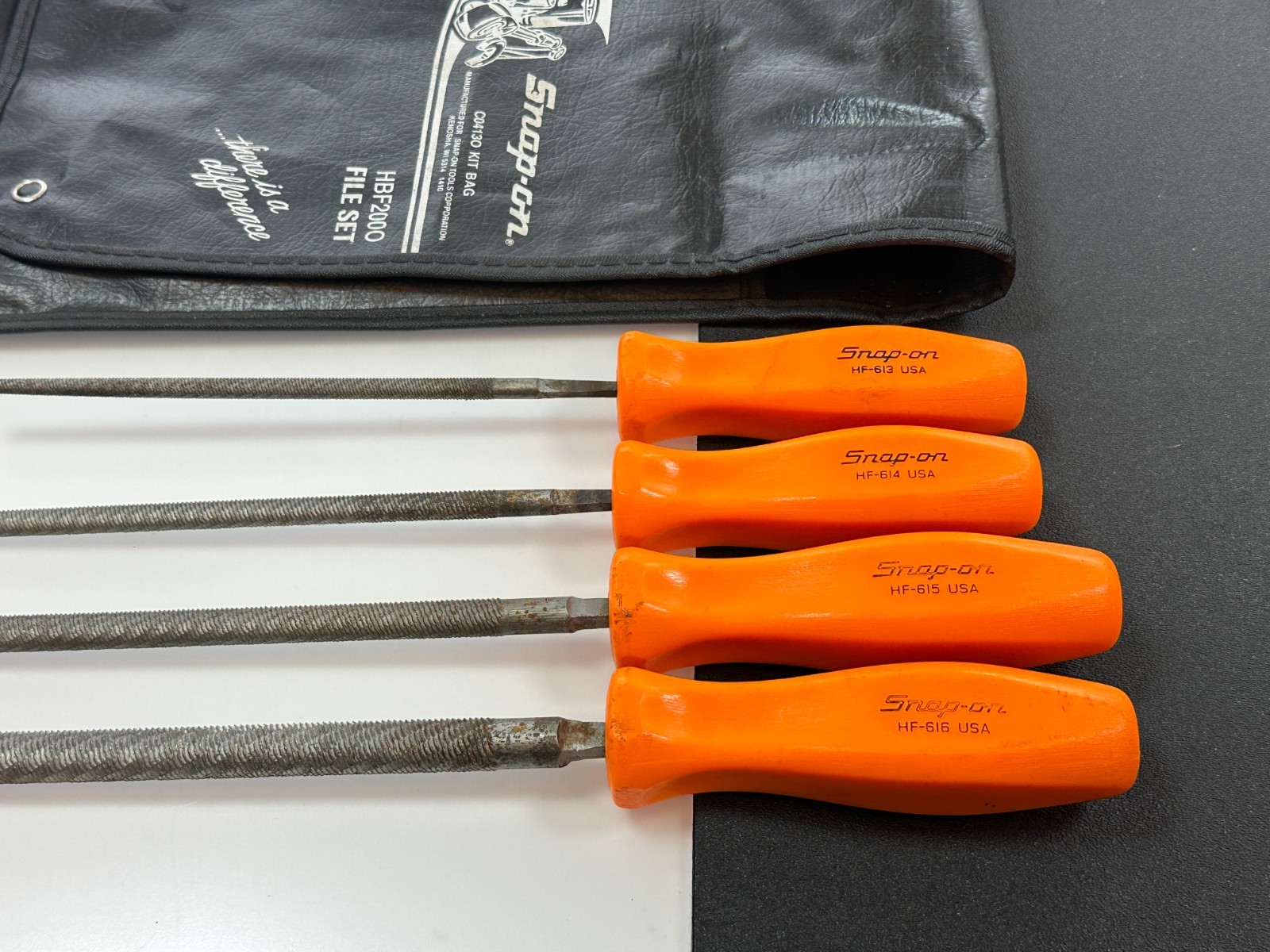 🇺🇸 Snap-on Tools USA HBF200O RARE ORANGE Round File Set w/ Kit Bag C0413O