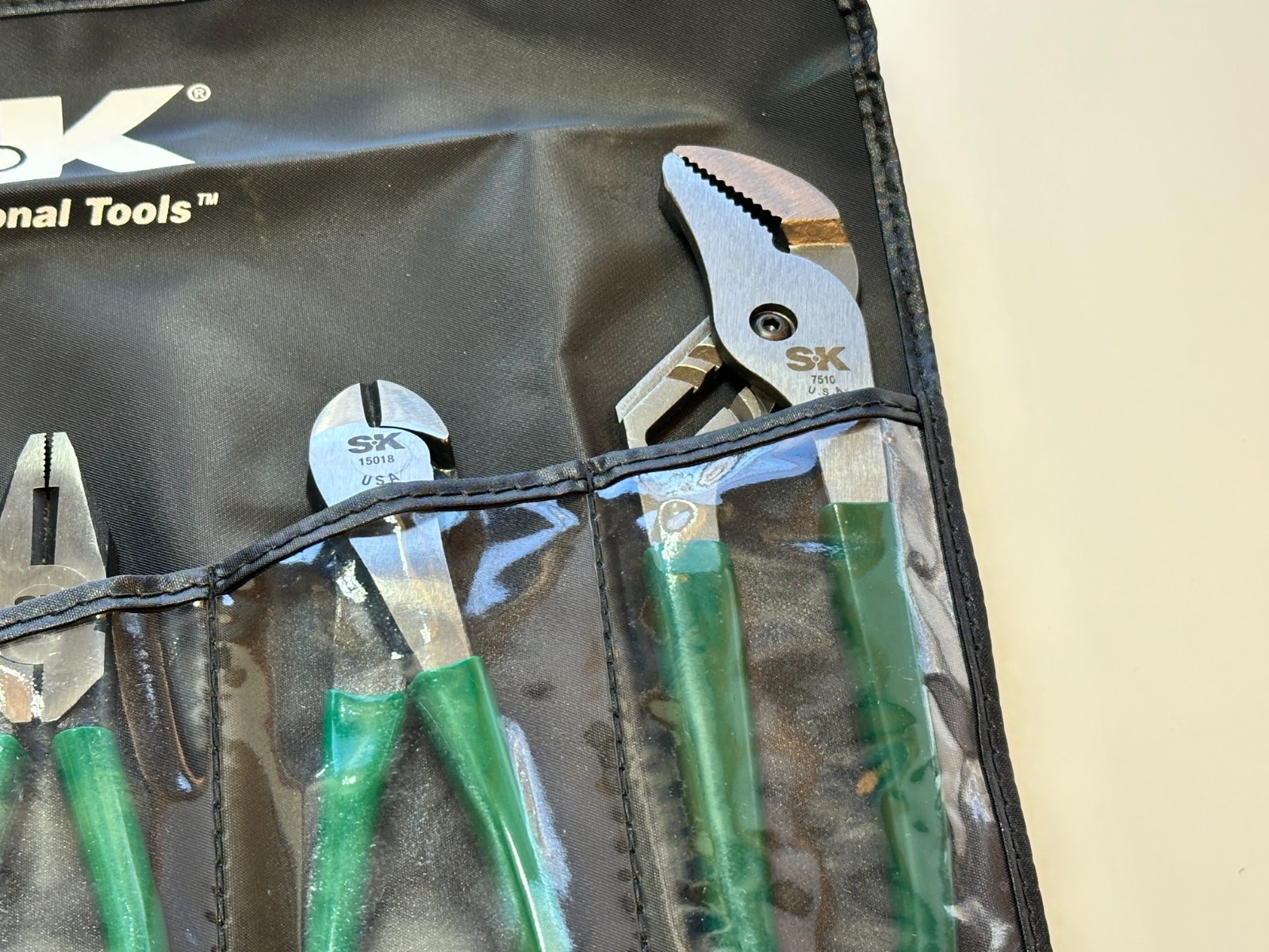 NEW SK Tools USA 5pc General Purpose Pliers Set, Green Cushion Grip w/ Kit Bag