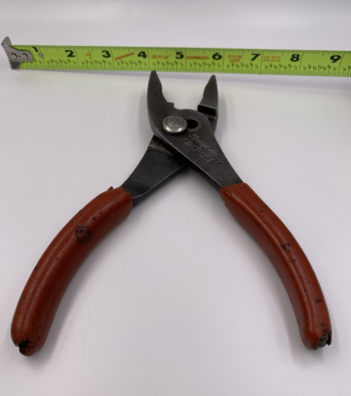 Snap On Tools USA -RED- #47ACP 7.5” Comb Slip Joint Pliers Soft Grip Handles
