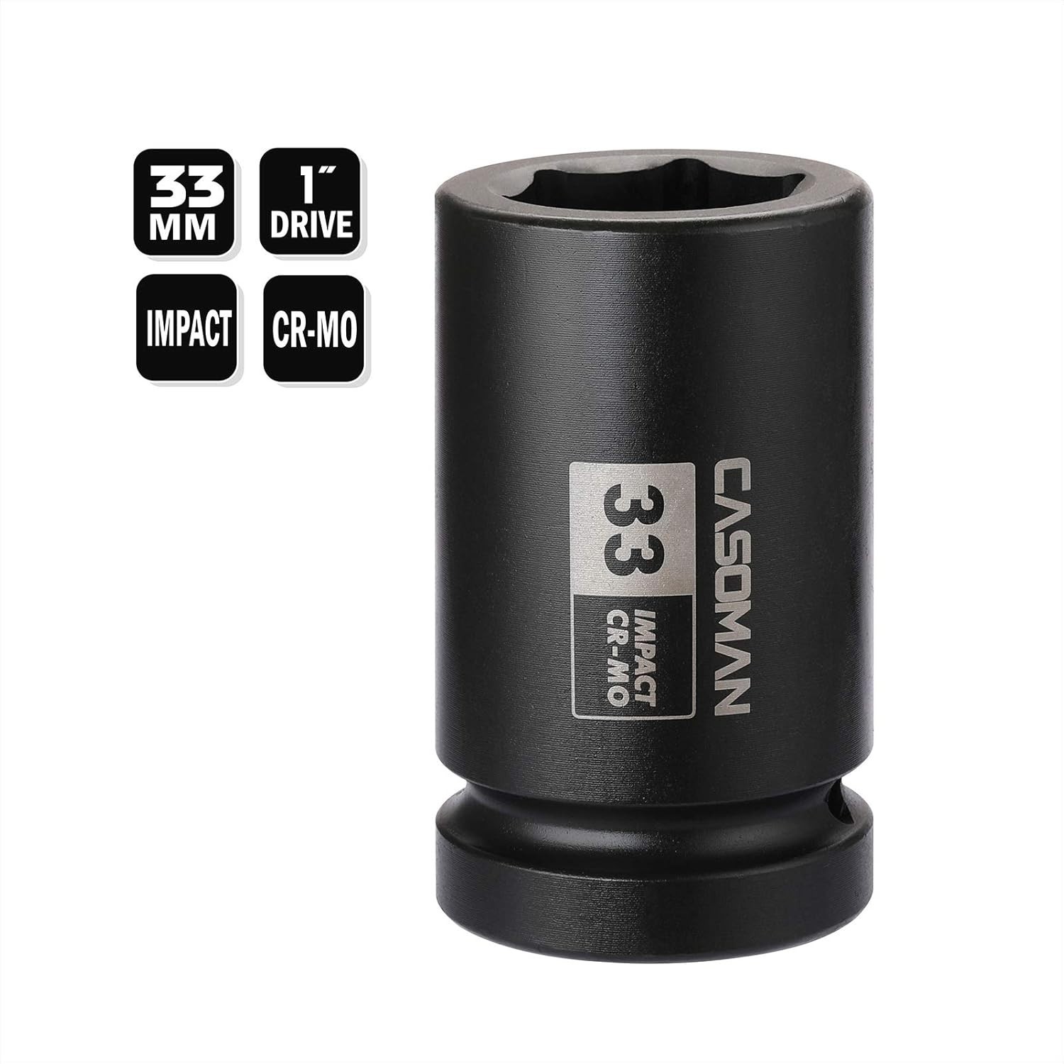 33mm Deep Impact Socket, 1 Inch Drive, Chrome Molybdenum Steel, Manganese Finish