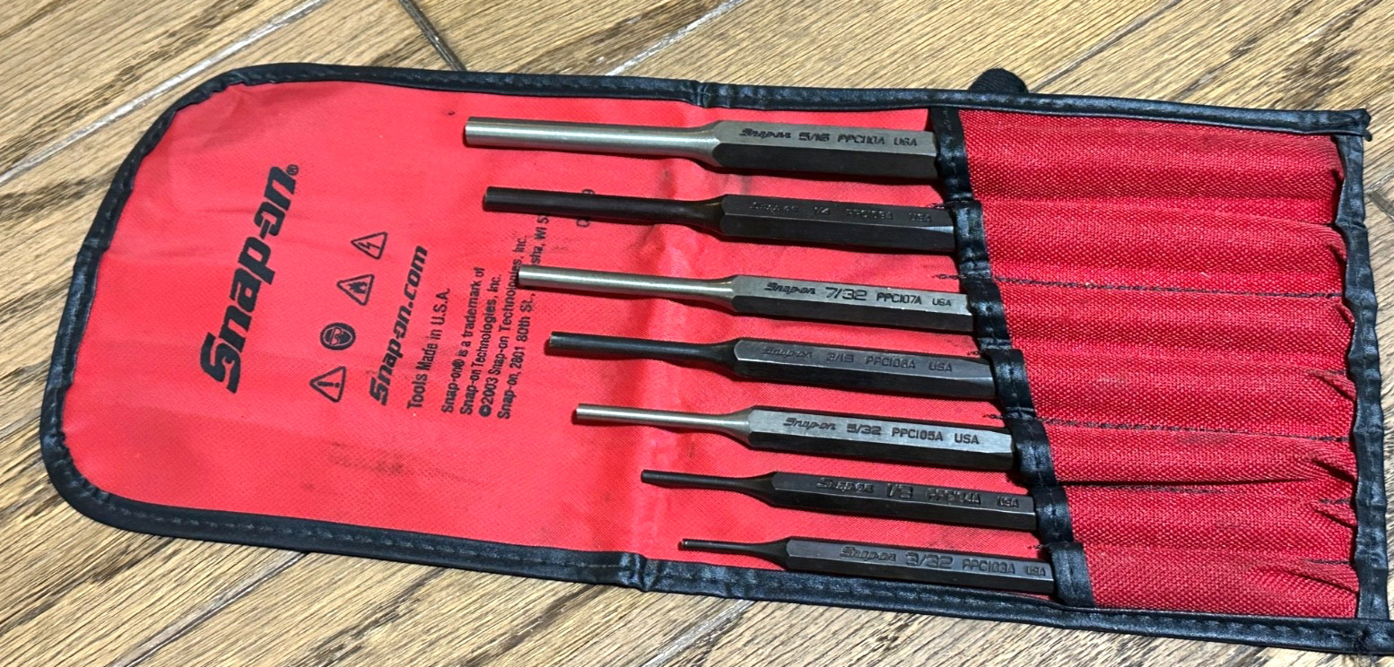 🇺🇸 Snap On Tools USA Pin Punch Set Lot Straight Roll Red Storage Pouch 7pc
