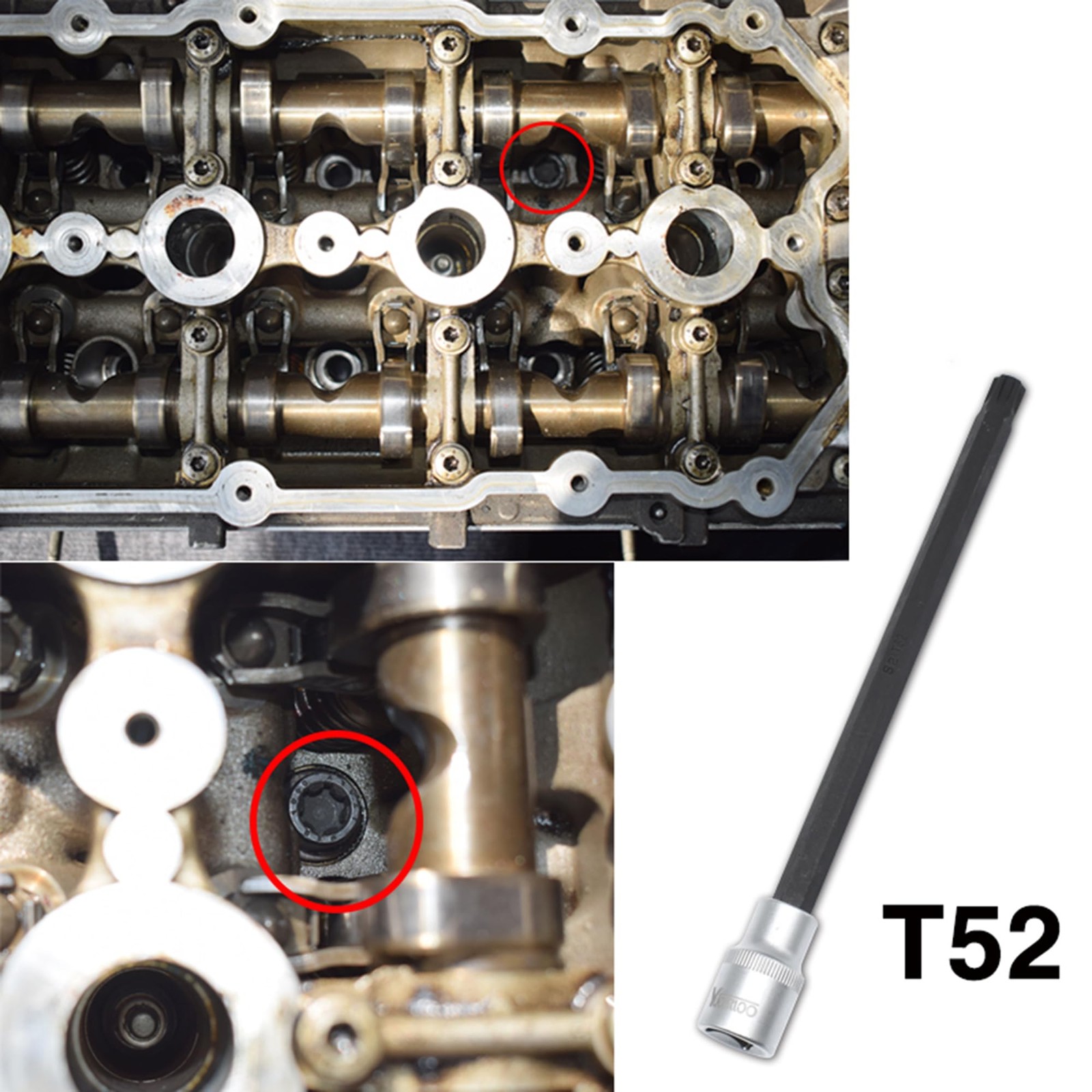 Yuesstloo Cylinder Head Bolt Socket Tool for VW and Audi, T52 Polydrive 200MM