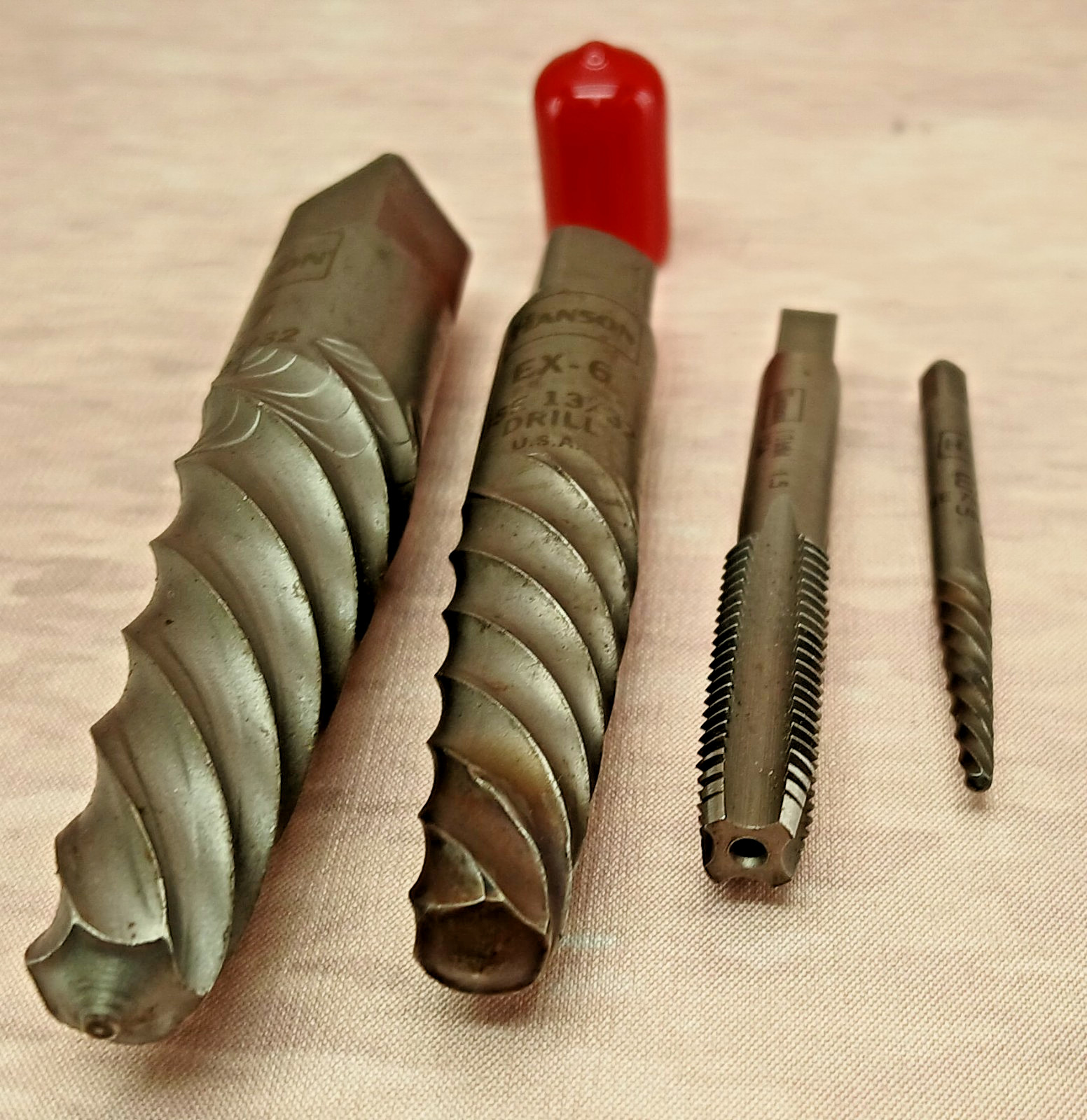 Hanson Screw Extractor Lot EX-7 EX-6 EX-2 + 10mm x1.5 Tap USA Easy Out Set