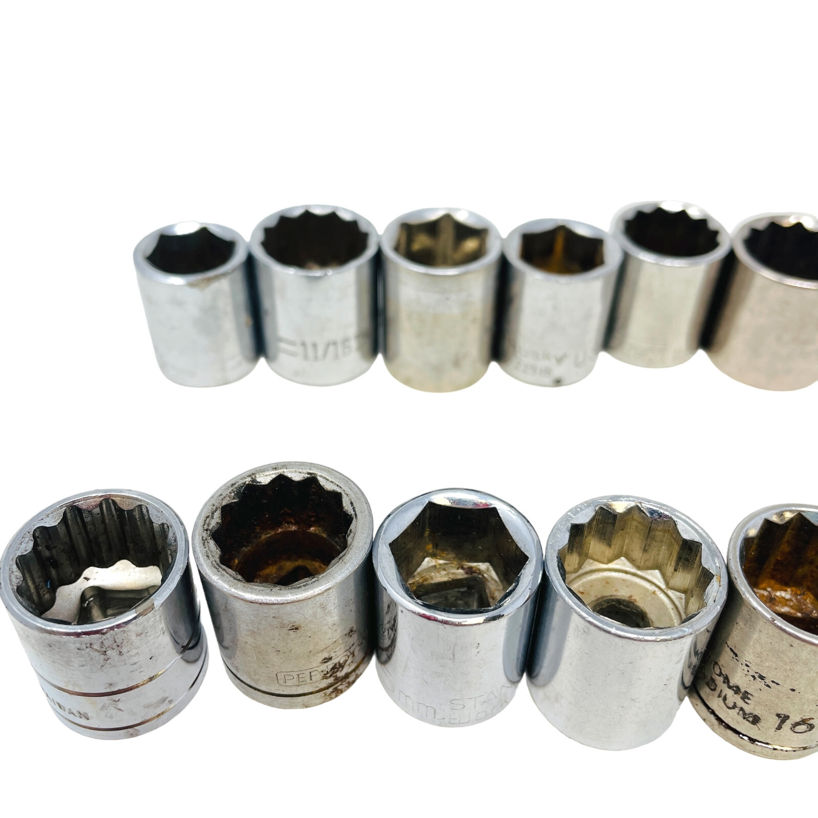 14 Pc Husky, SK and Assorted 45124 11/16, 15mm 3/8 Drive Socket Set, Made in USA