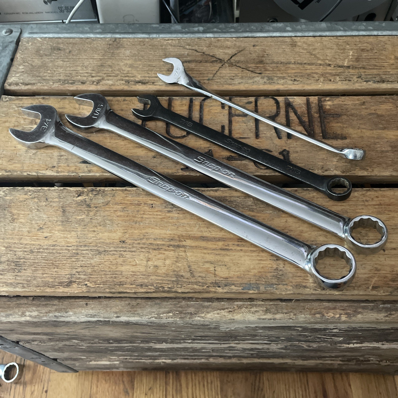 Snap-On Wrench Lot X 4 Chrome/ Industrial Finish 3/4 – 11/16 – 7/16 X 2 GOEX OEX