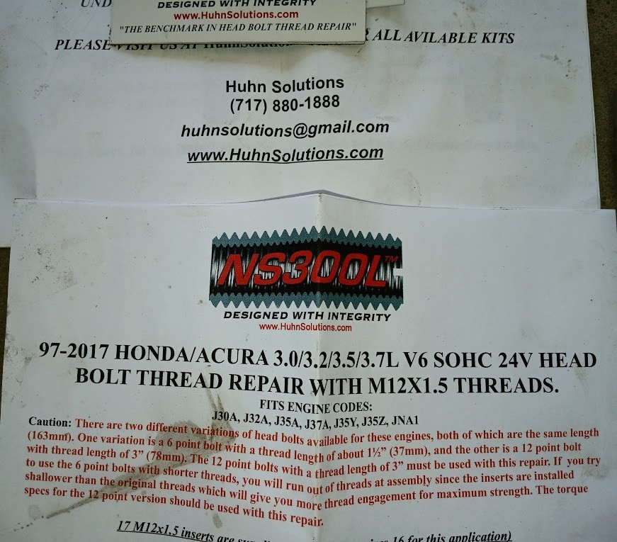 Stripped Head Bolt Repair Honda Odyssey Block Rethreading Kit